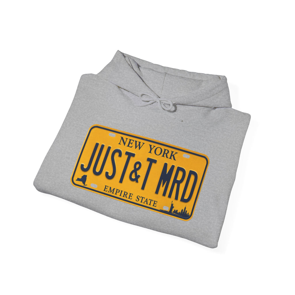 Hoodie — New York License Plate "JUST & MRD" Graphic