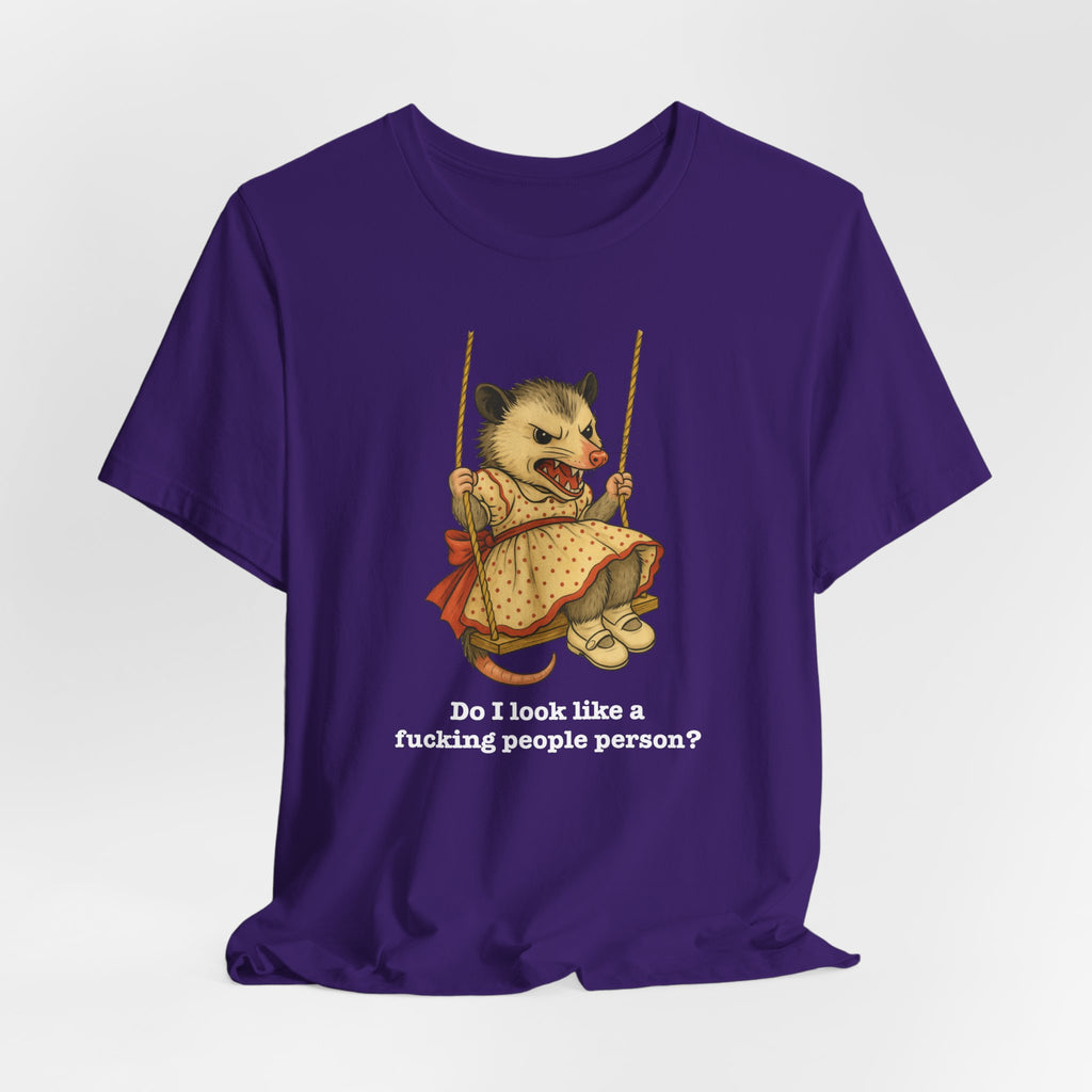 Graphic Tee — Vintage style Possum on Swing with "Do I look like a fucking people person?"