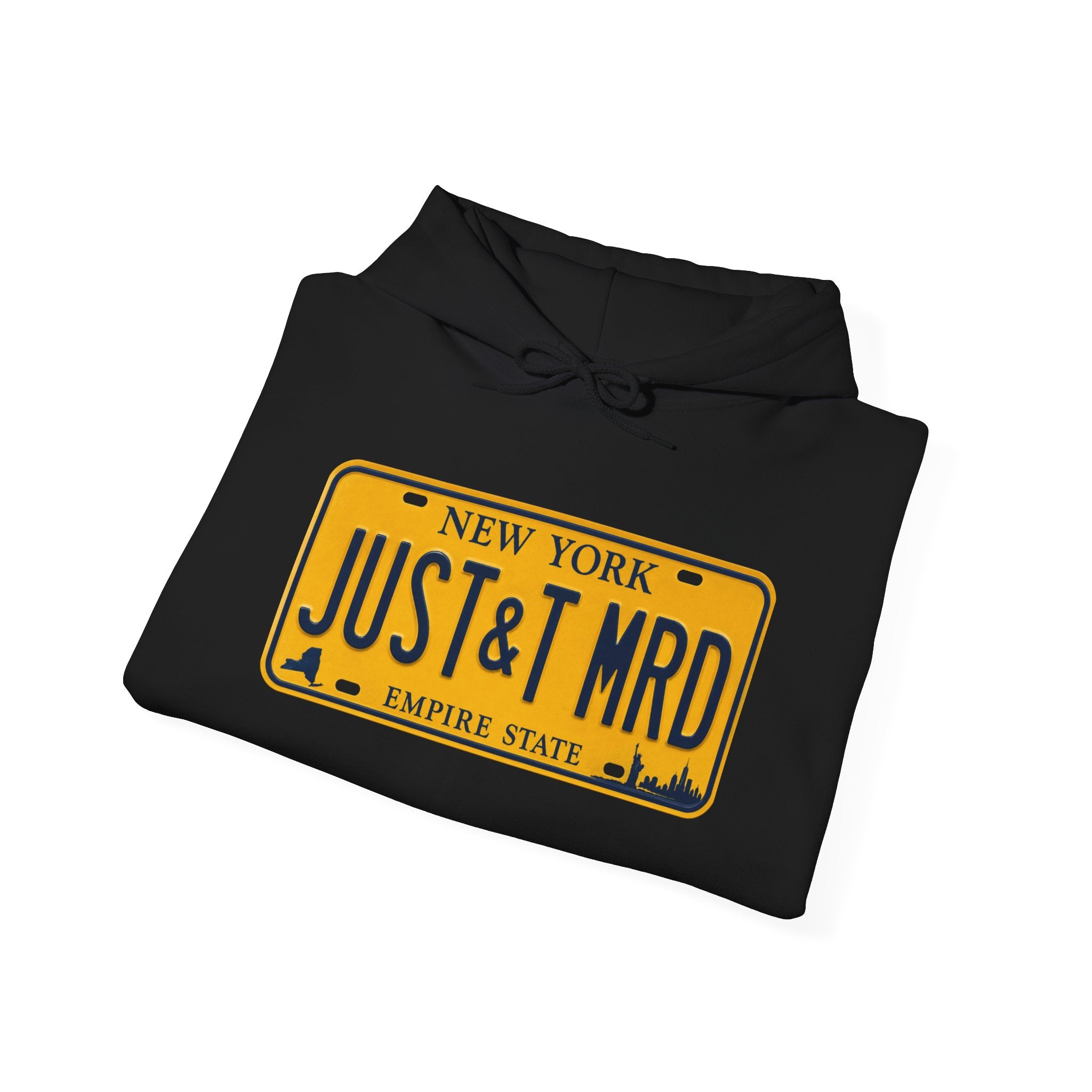 Hoodie — New York License Plate "JUST & MRD" Graphic