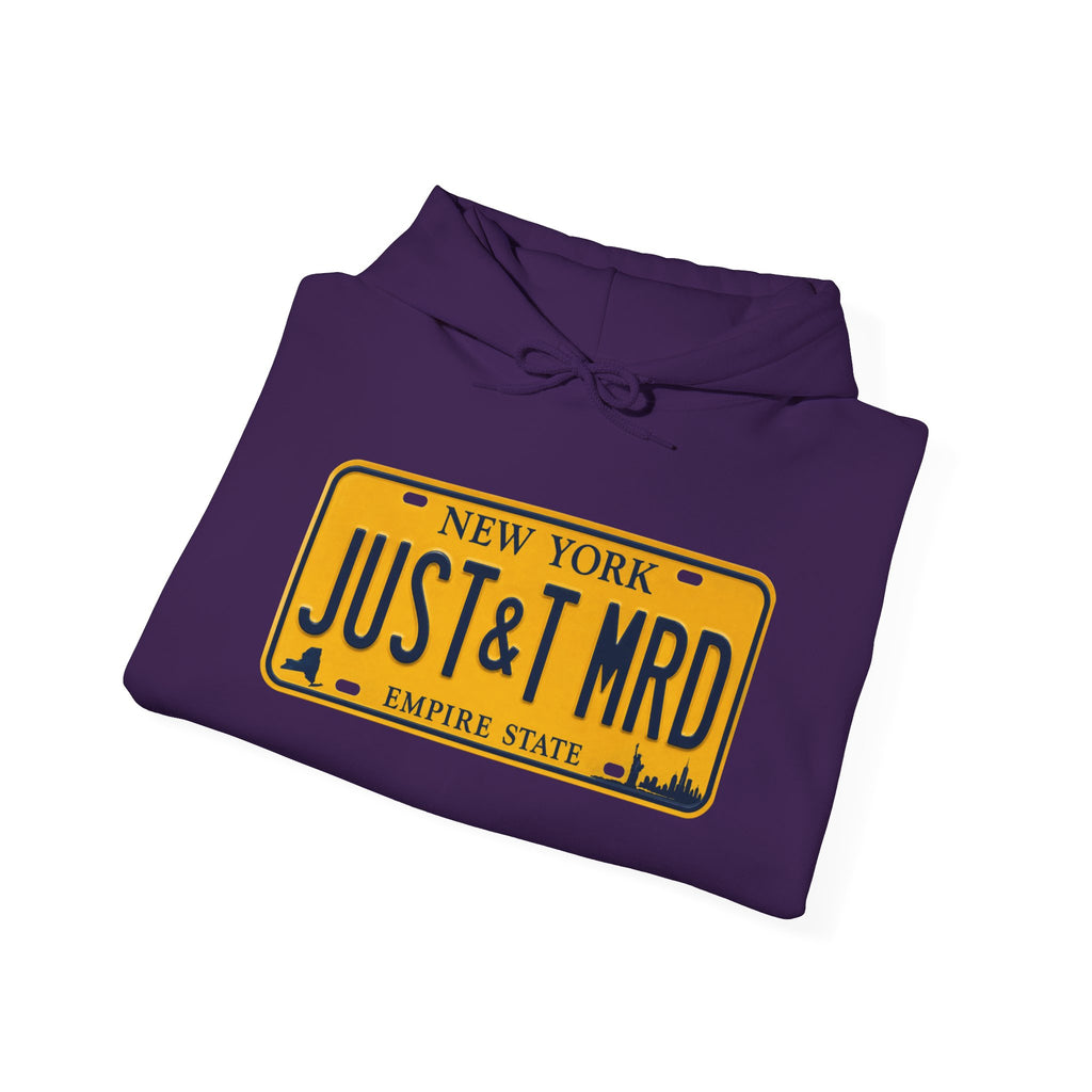 Hoodie — New York License Plate "JUST & MRD" Graphic