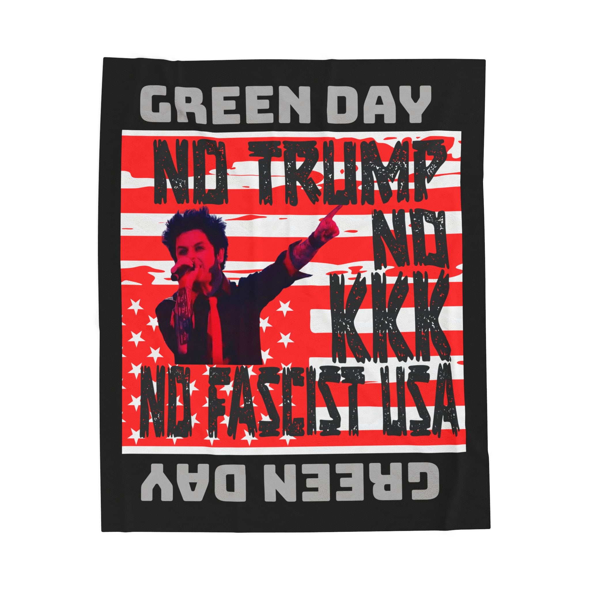 Velveteen Plush Blanket, Green Day Inspired Anti-Trump Anti-Fascist Pro-Democracy No Trump No KKK No Fascist USA, Protest, Activist Gift,