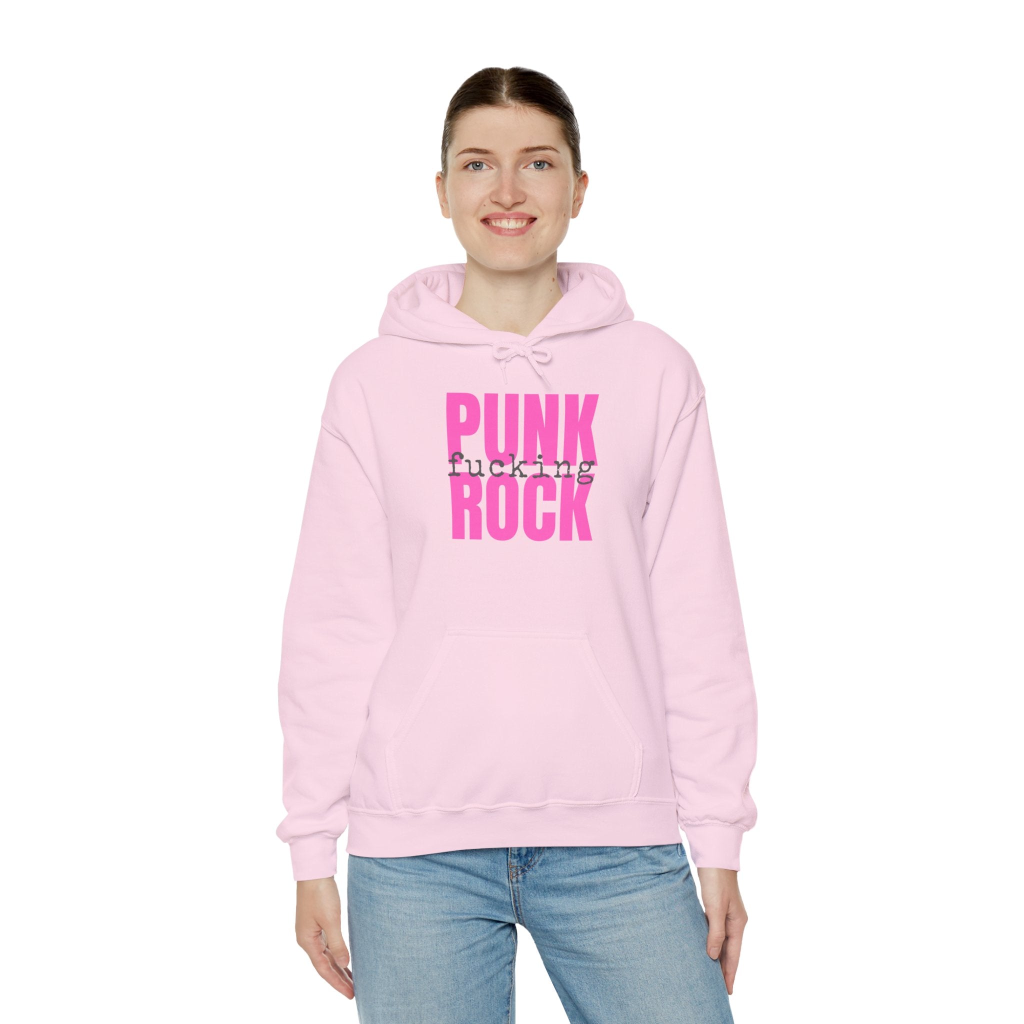 Pink Rock Hoodie — Bold Pink 'PUNK ROCK' Graphic Sweatshirt