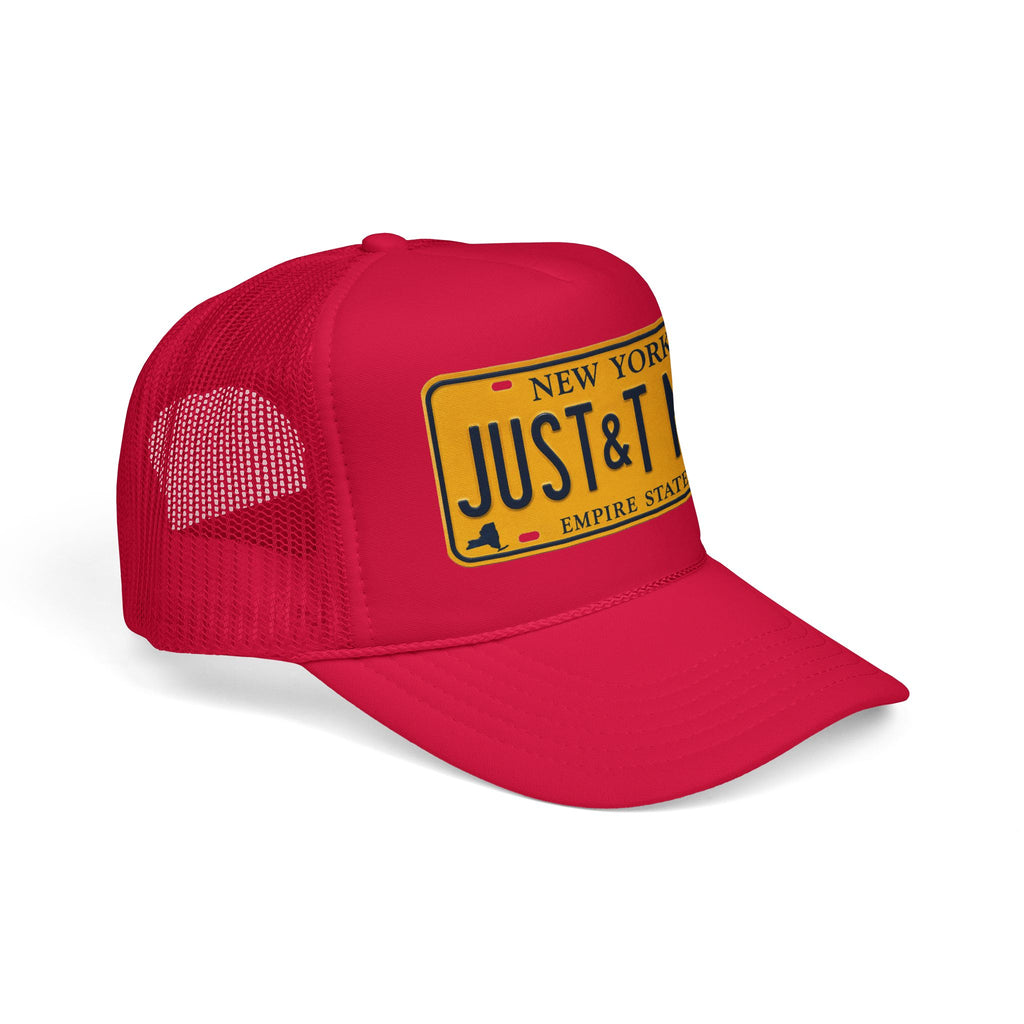 Foam Trucker Hat – Vintage New York License Plate “JUST&T MRD”