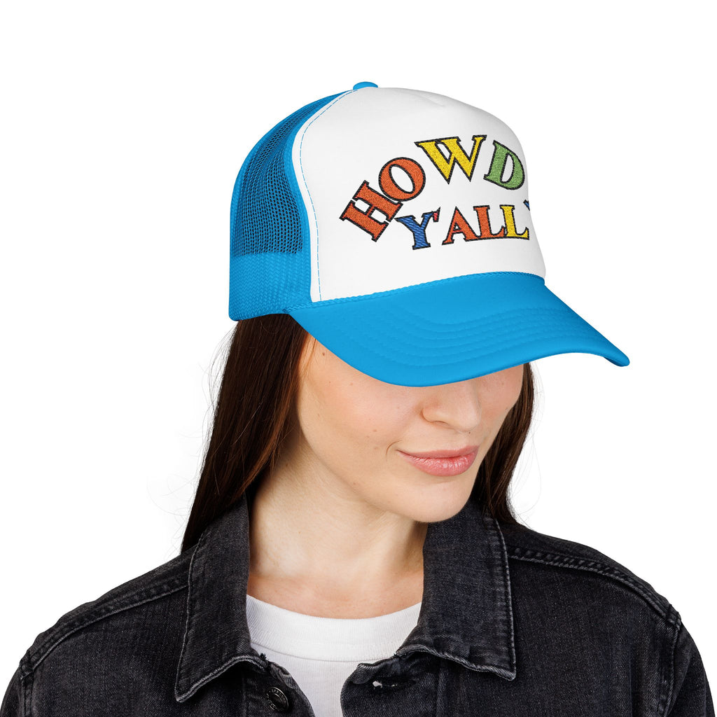 Howdy Y'all Rainbow Trucker Hat, Embroidery, Southern Manners, Y'all Means All, Pride Cap, LGBTQ Gift, Pride Parade Hat