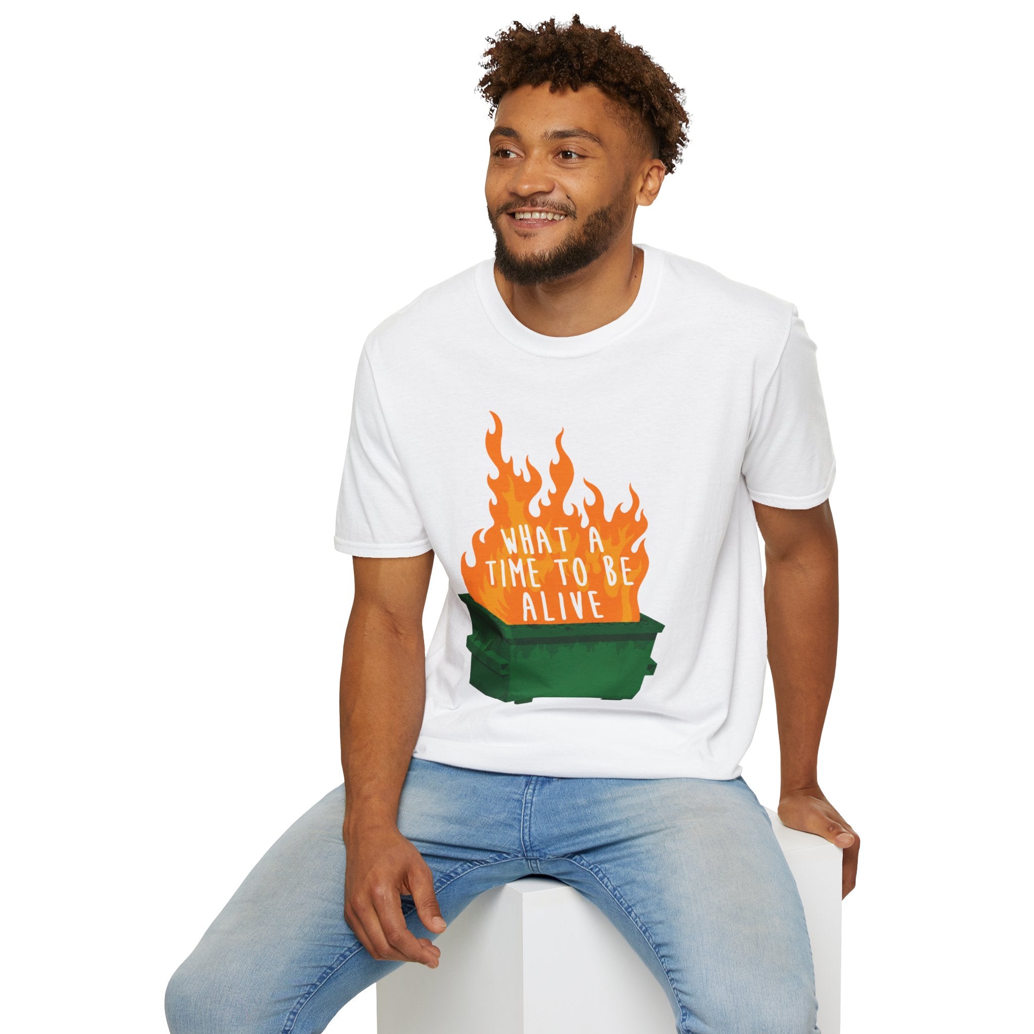 What a Time to Be Alive Dumpster Fire Gildan 64000 Soft Style Graphic Tee