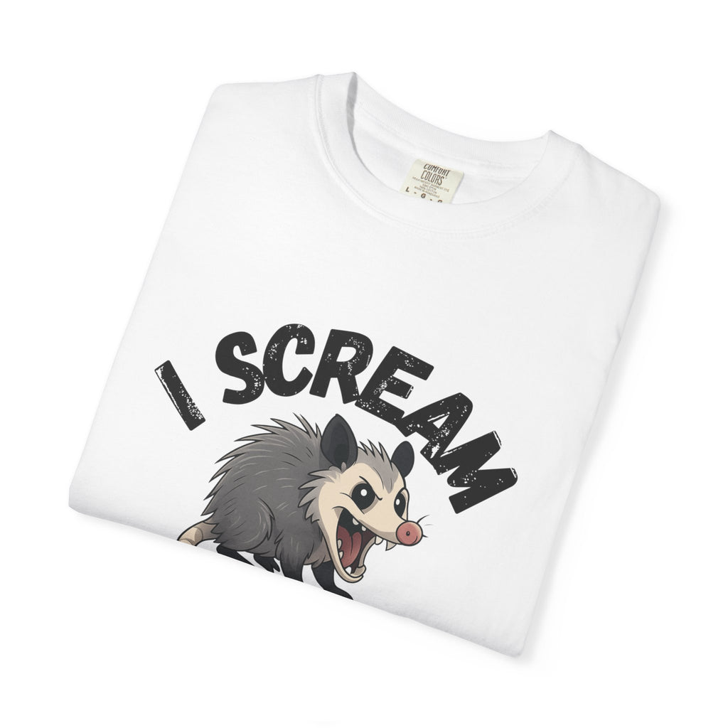 I Scream Because I Care Screaming Possum T-Shirt — Funny Wildlife Rescue Tee