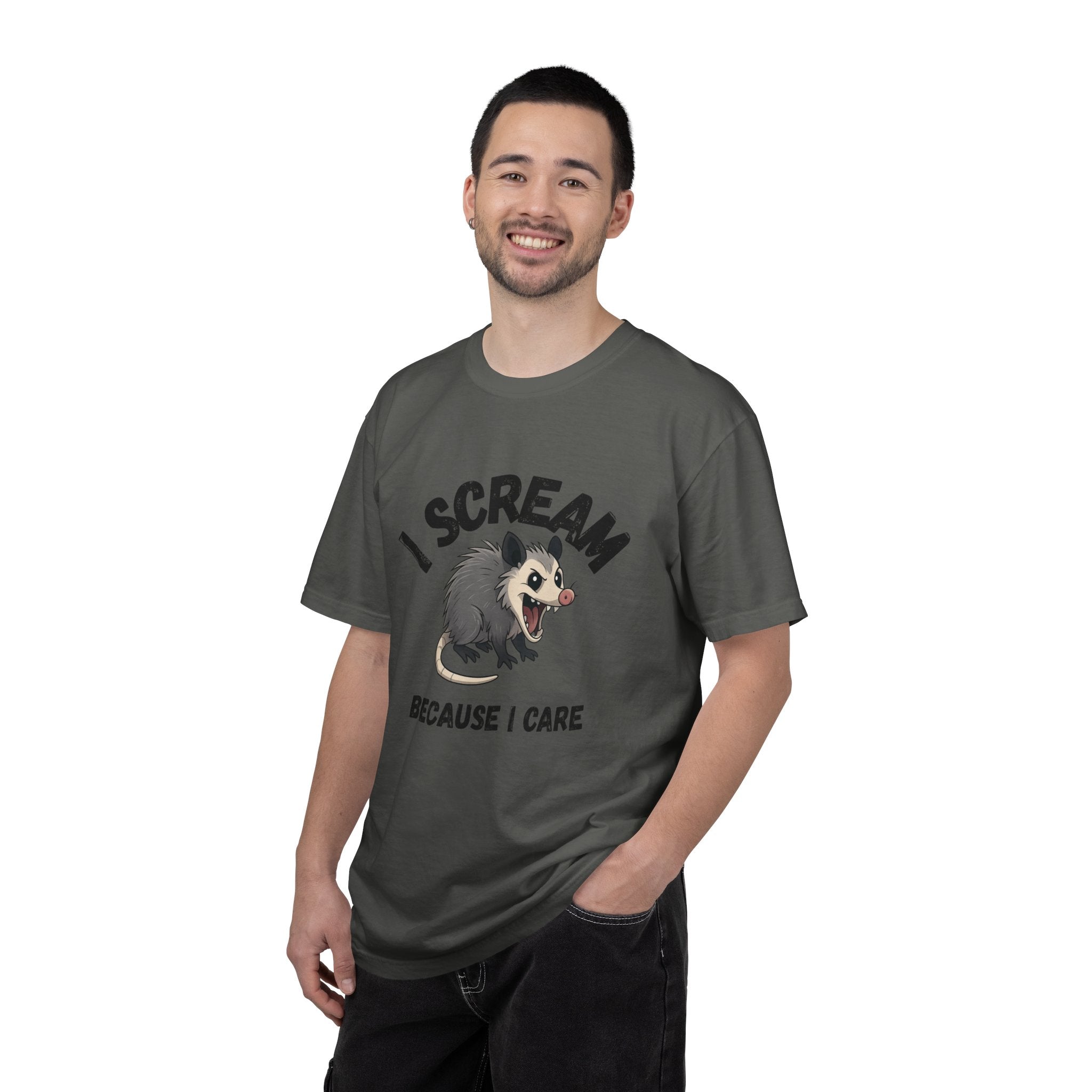 I Scream Because I Care Screaming Possum T-Shirt — Funny Wildlife Rescue Tee