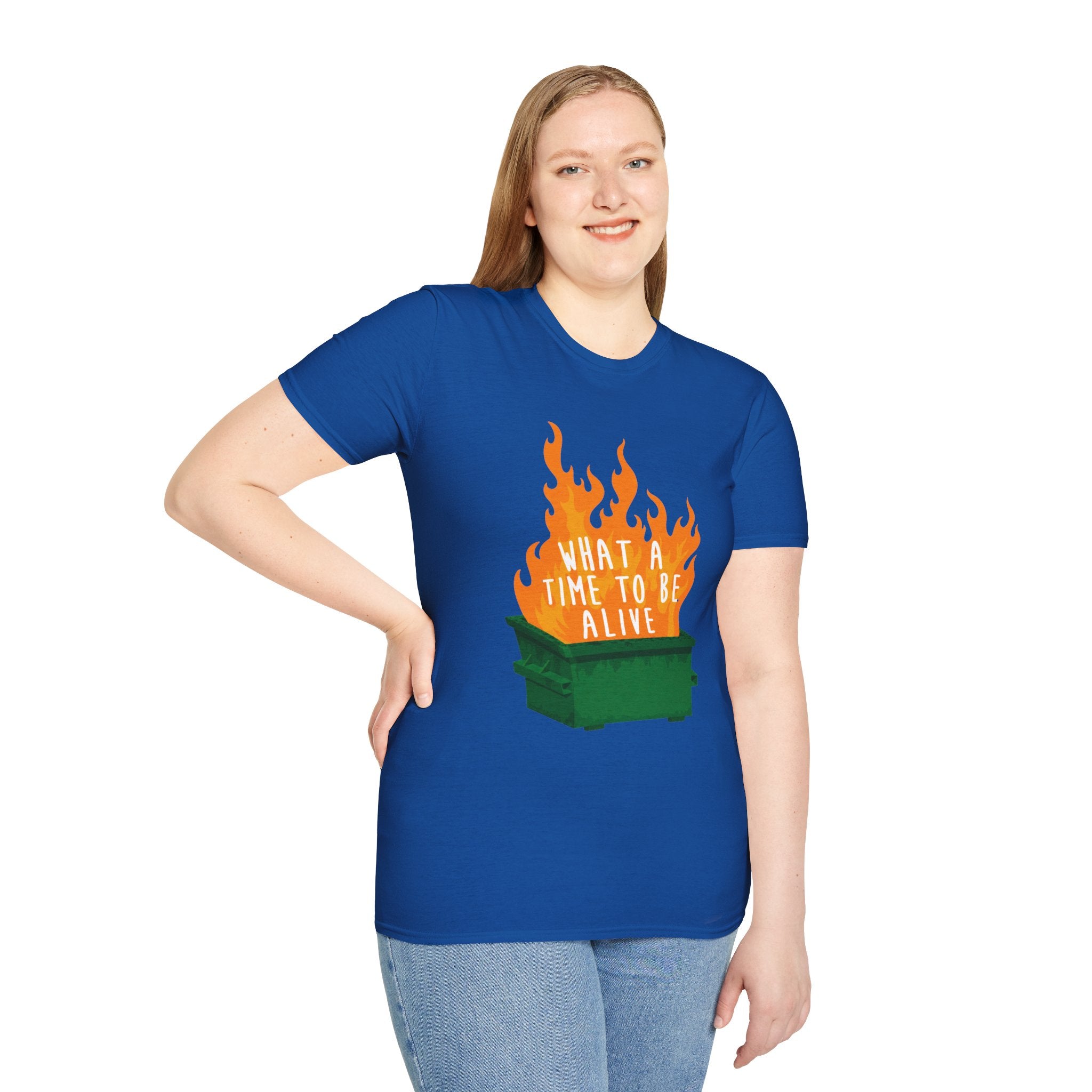 What a Time to Be Alive Dumpster Fire Gildan 64000 Soft Style Graphic Tee