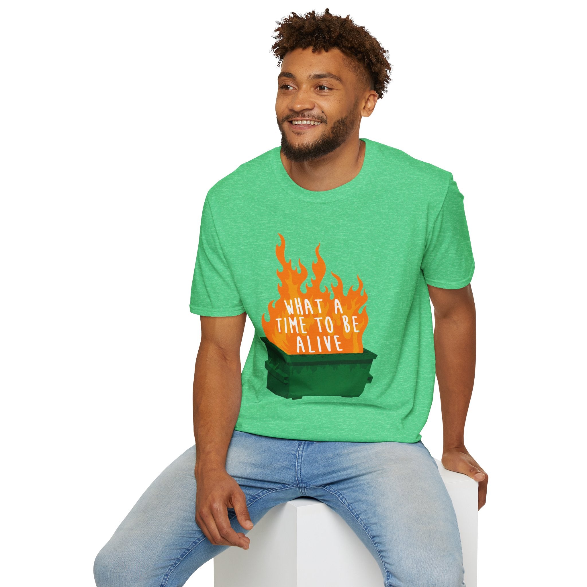 What a Time to Be Alive Dumpster Fire Gildan 64000 Soft Style Graphic Tee