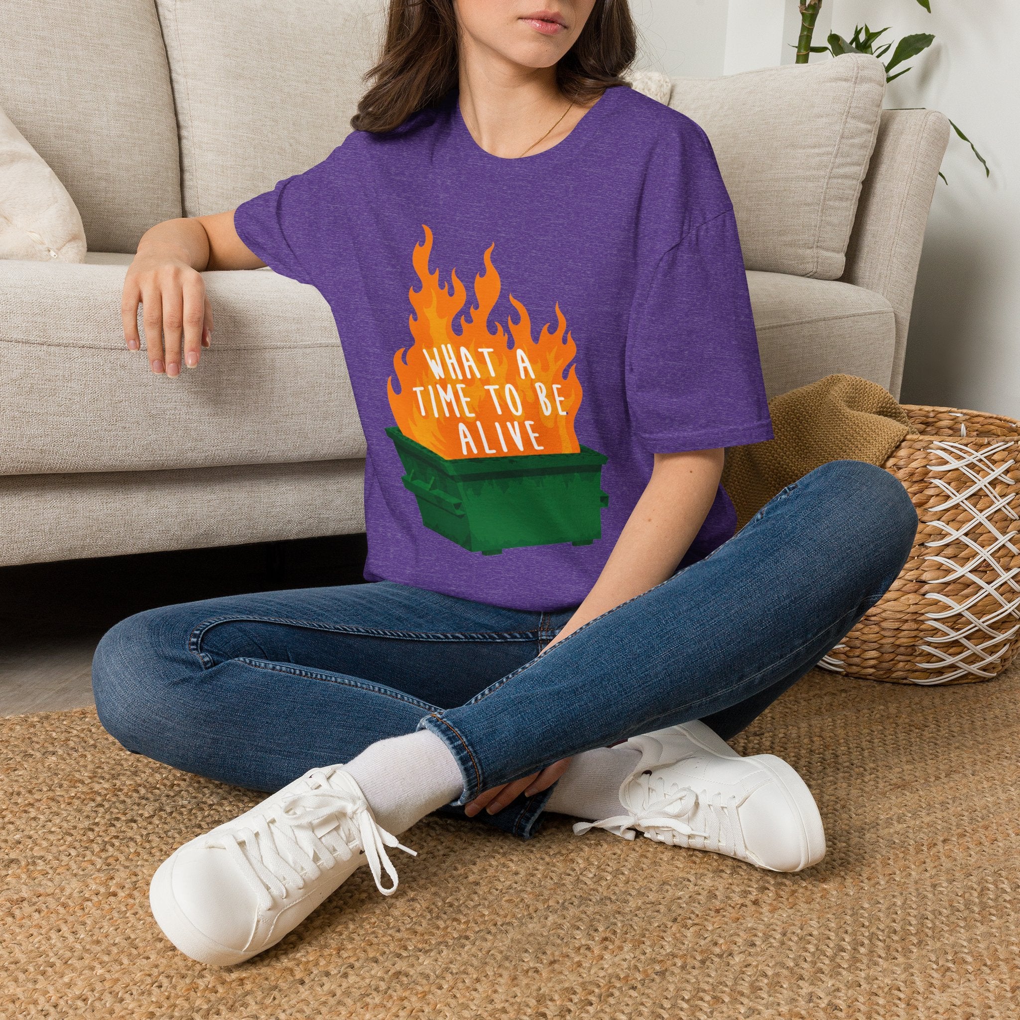 What a Time to Be Alive Dumpster Fire Gildan 64000 Soft Style Graphic Tee