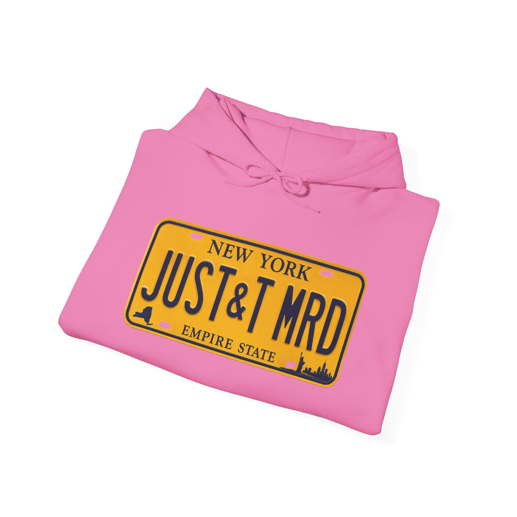 Hoodie — New York License Plate "JUST & MRD" Graphic