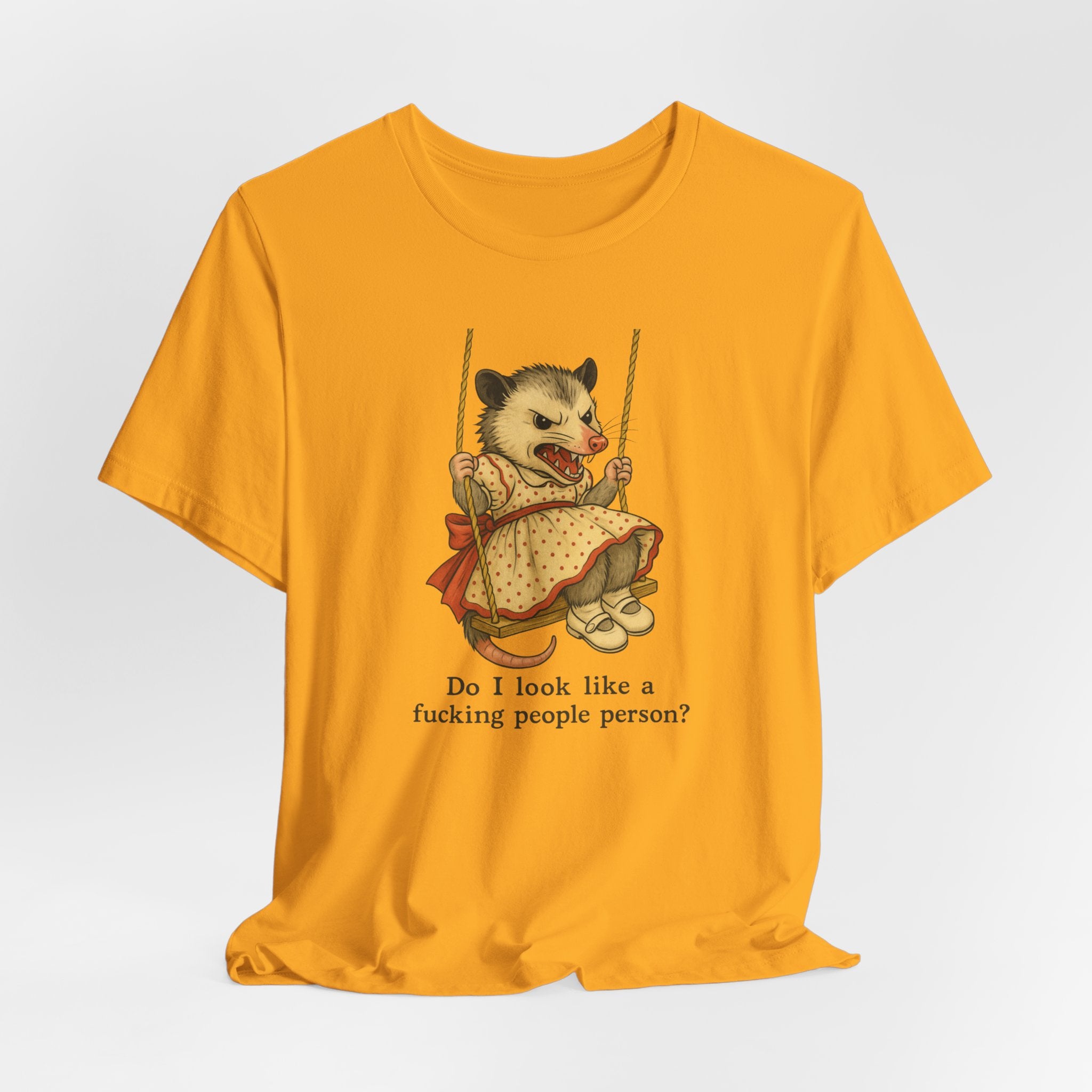 Graphic Tee — Vintage style Possum on Swing with "Do I look like a fucking people person?"