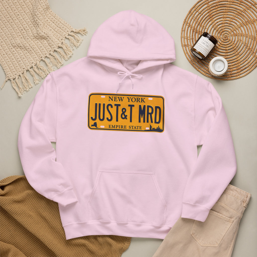 Hoodie — New York License Plate "JUST & MRD" Graphic