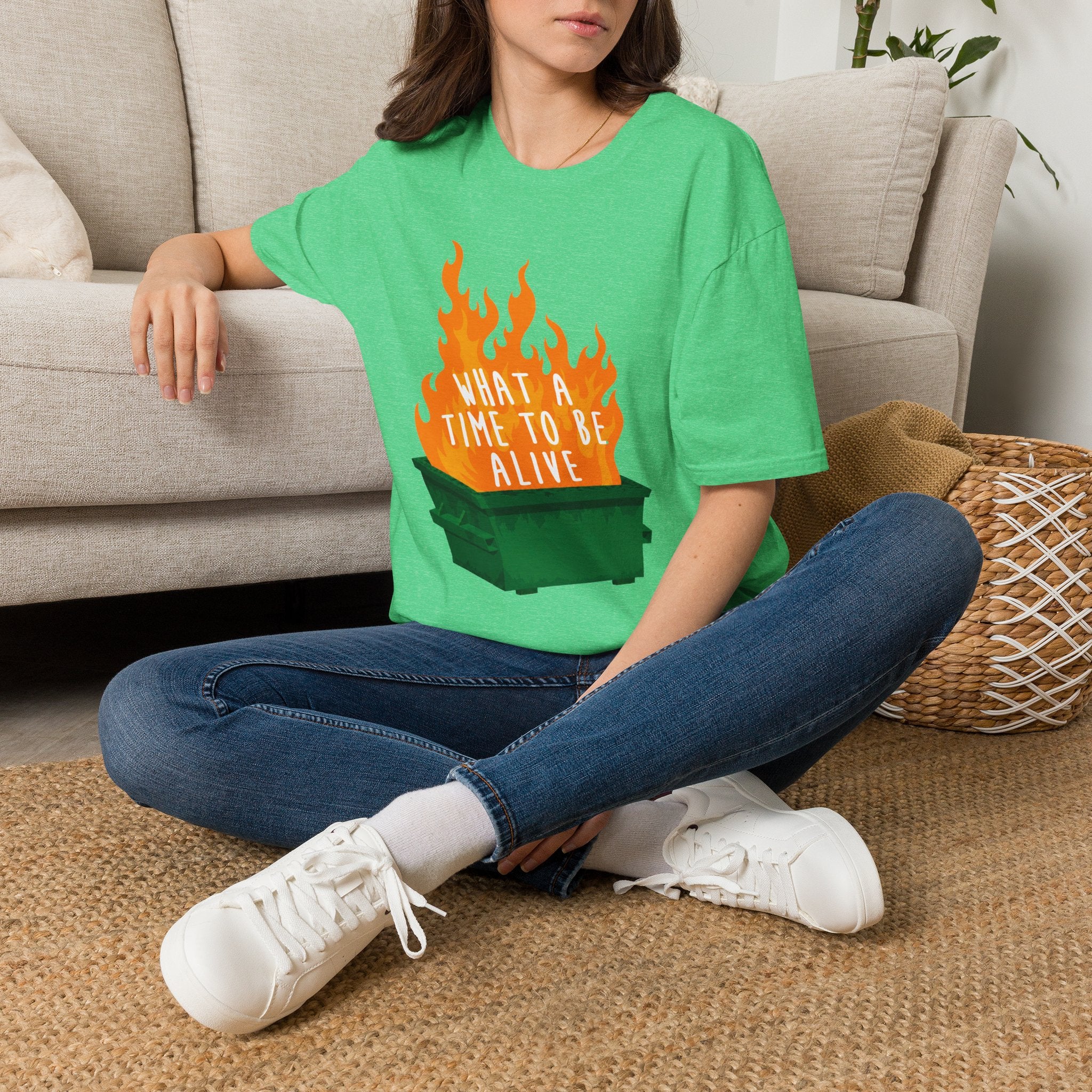 What a Time to Be Alive Dumpster Fire Gildan 64000 Soft Style Graphic Tee