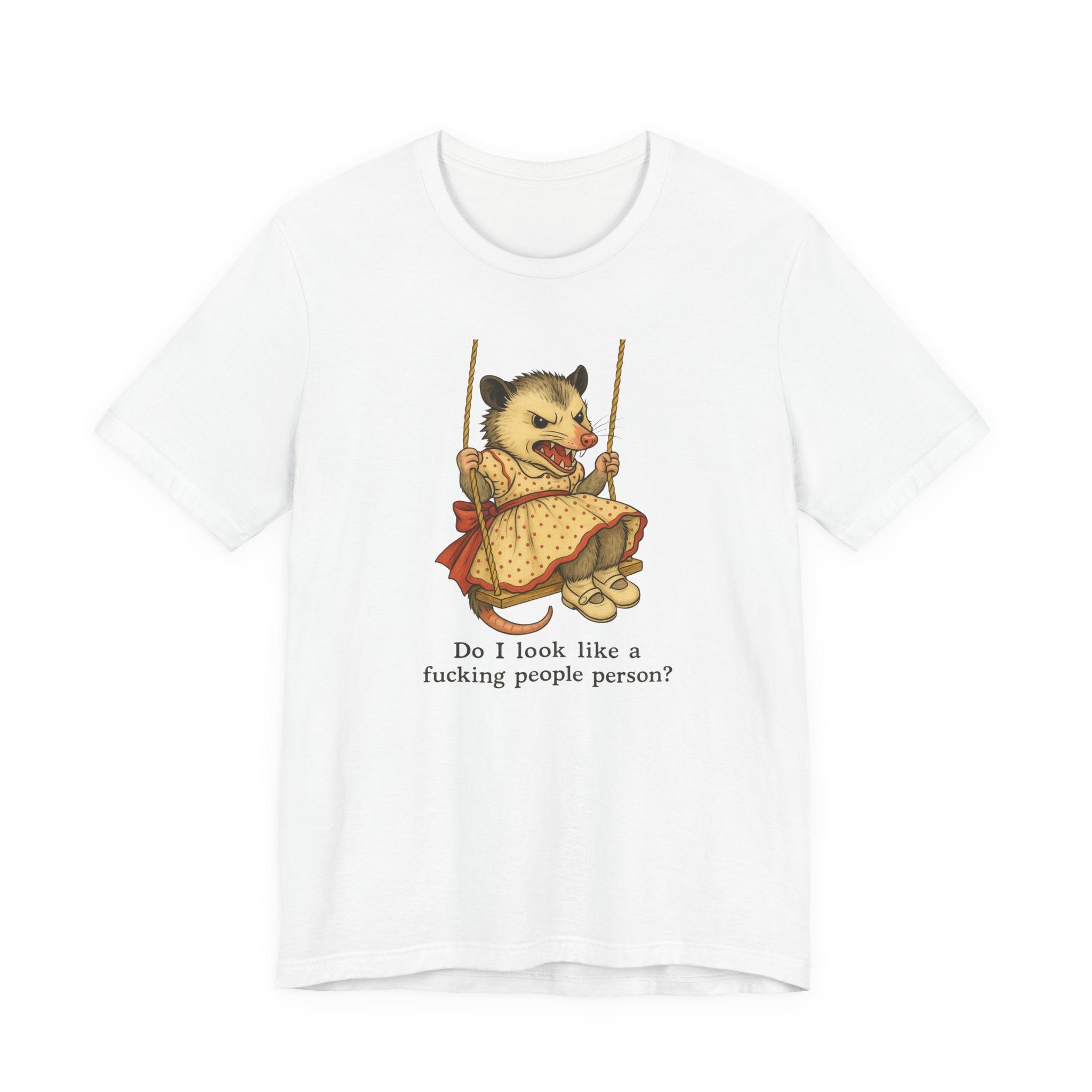 Graphic Tee — Vintage style Possum on Swing with "Do I look like a fucking people person?"