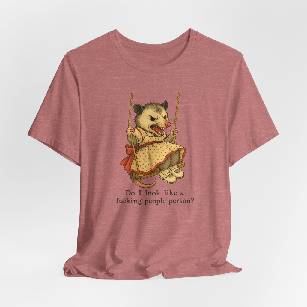 Graphic Tee — Vintage style Possum on Swing with "Do I look like a fucking people person?"