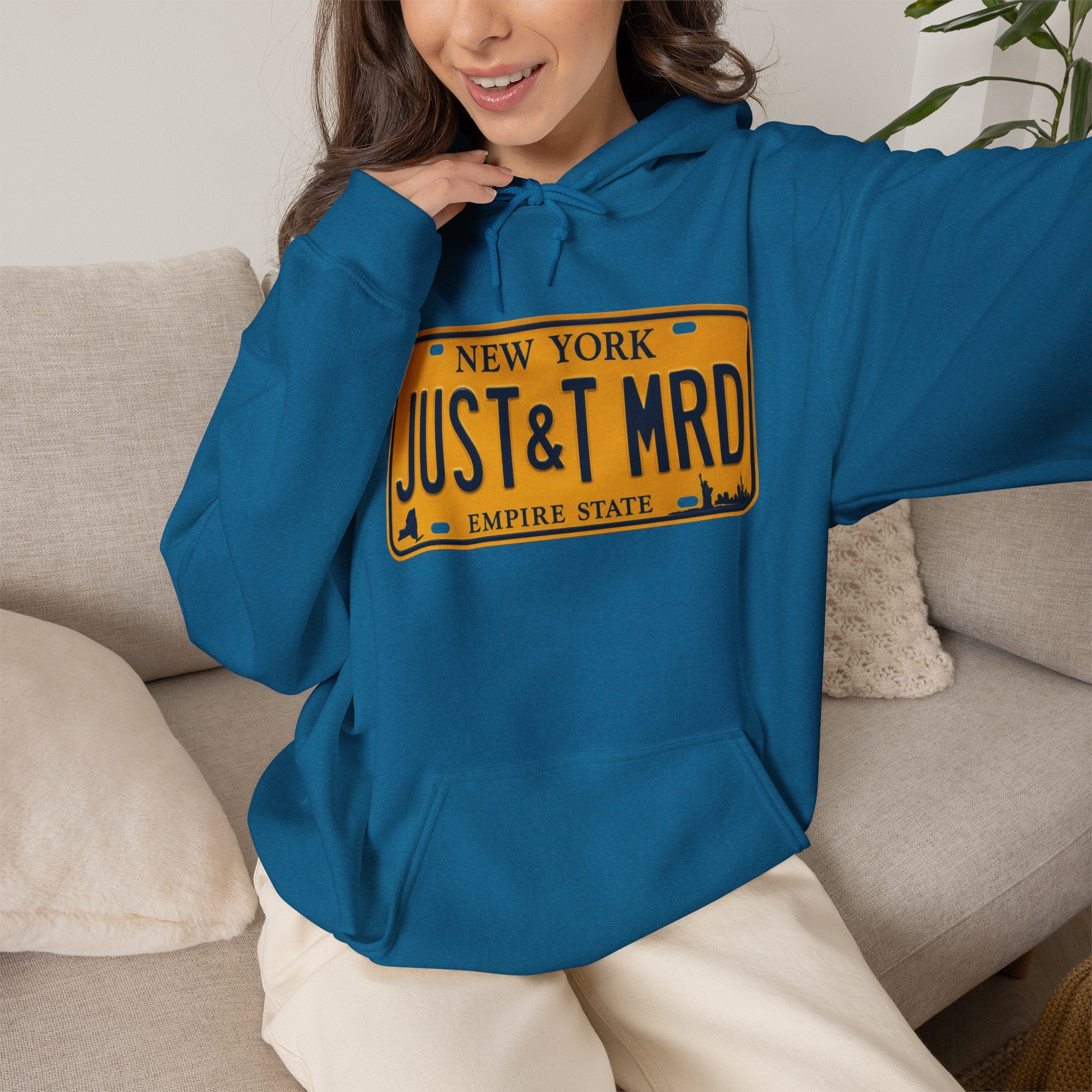 Hoodie — New York License Plate "JUST & MRD" Graphic
