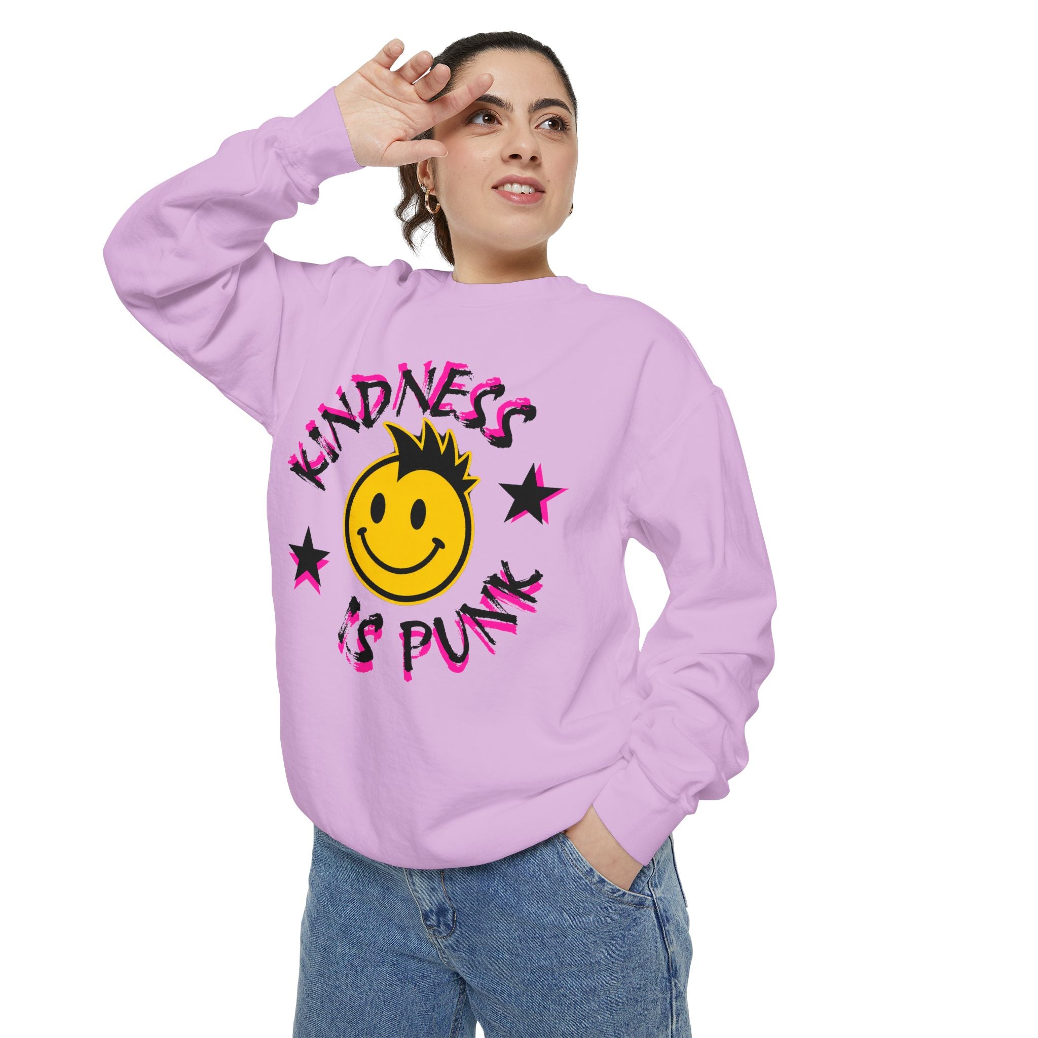 Kindness Is Punk Smiley Comfort Colors Crewneck Sweatshirt