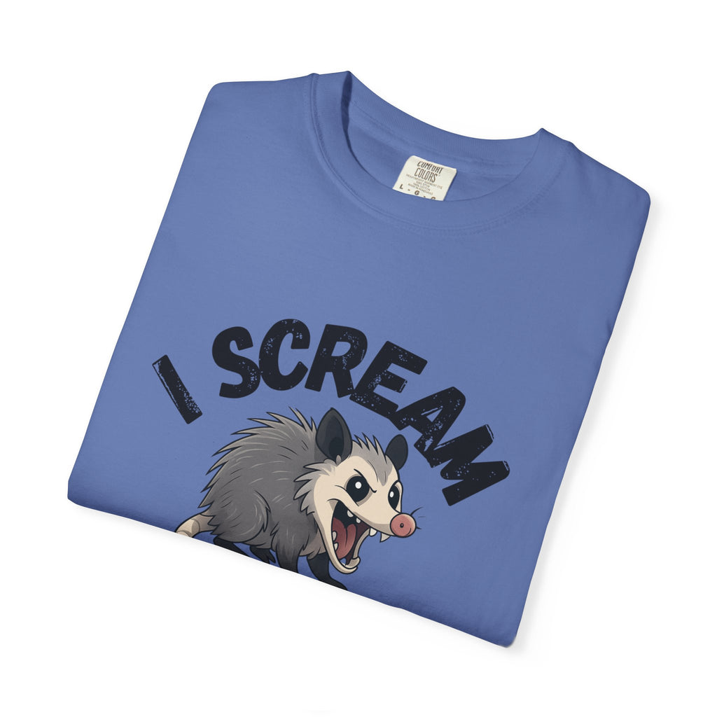 I Scream Because I Care Screaming Possum T-Shirt — Funny Wildlife Rescue Tee