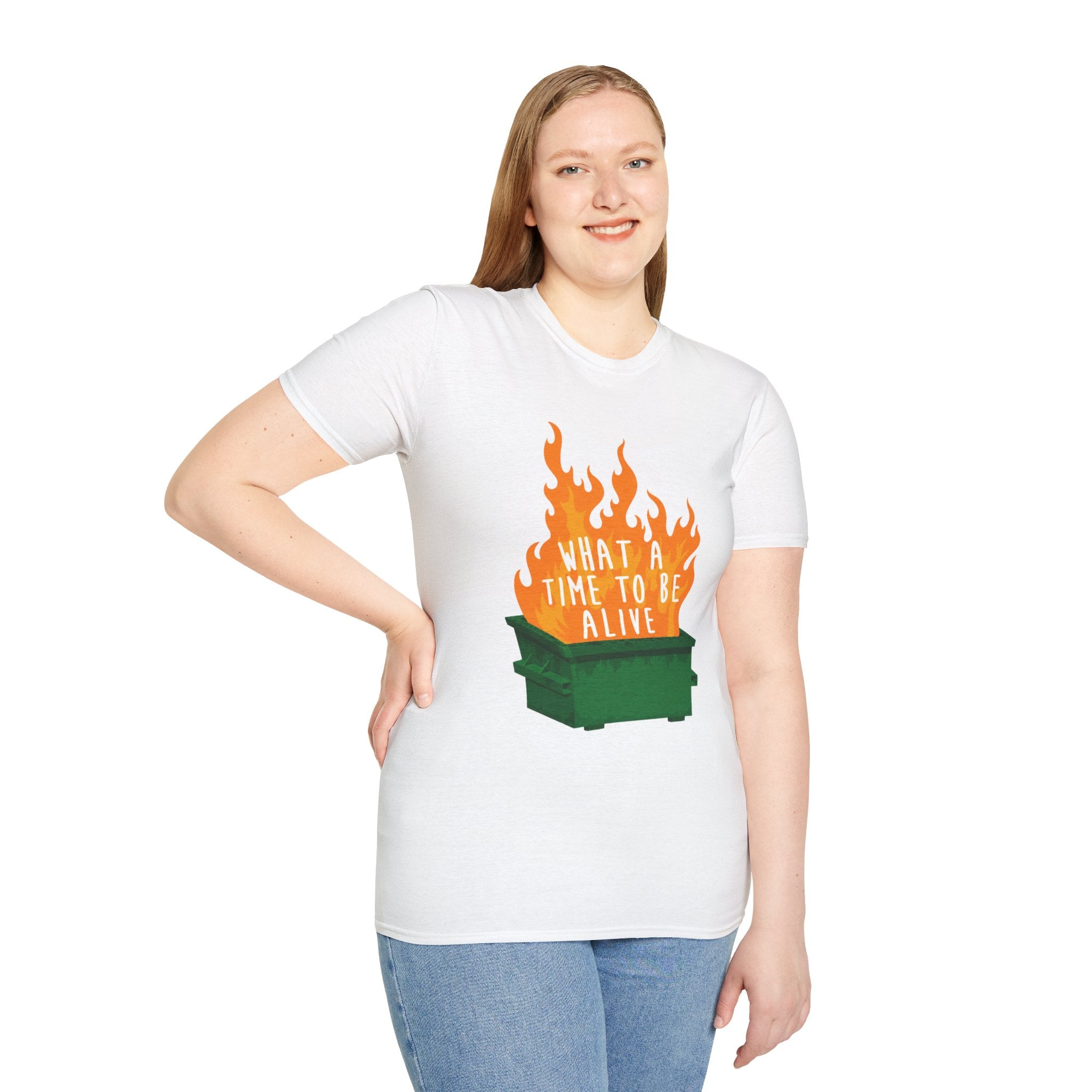 What a Time to Be Alive Dumpster Fire Gildan 64000 Soft Style Graphic Tee