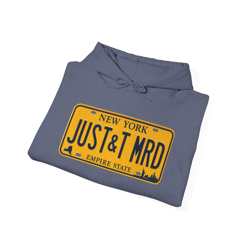 Hoodie — New York License Plate "JUST & MRD" Graphic