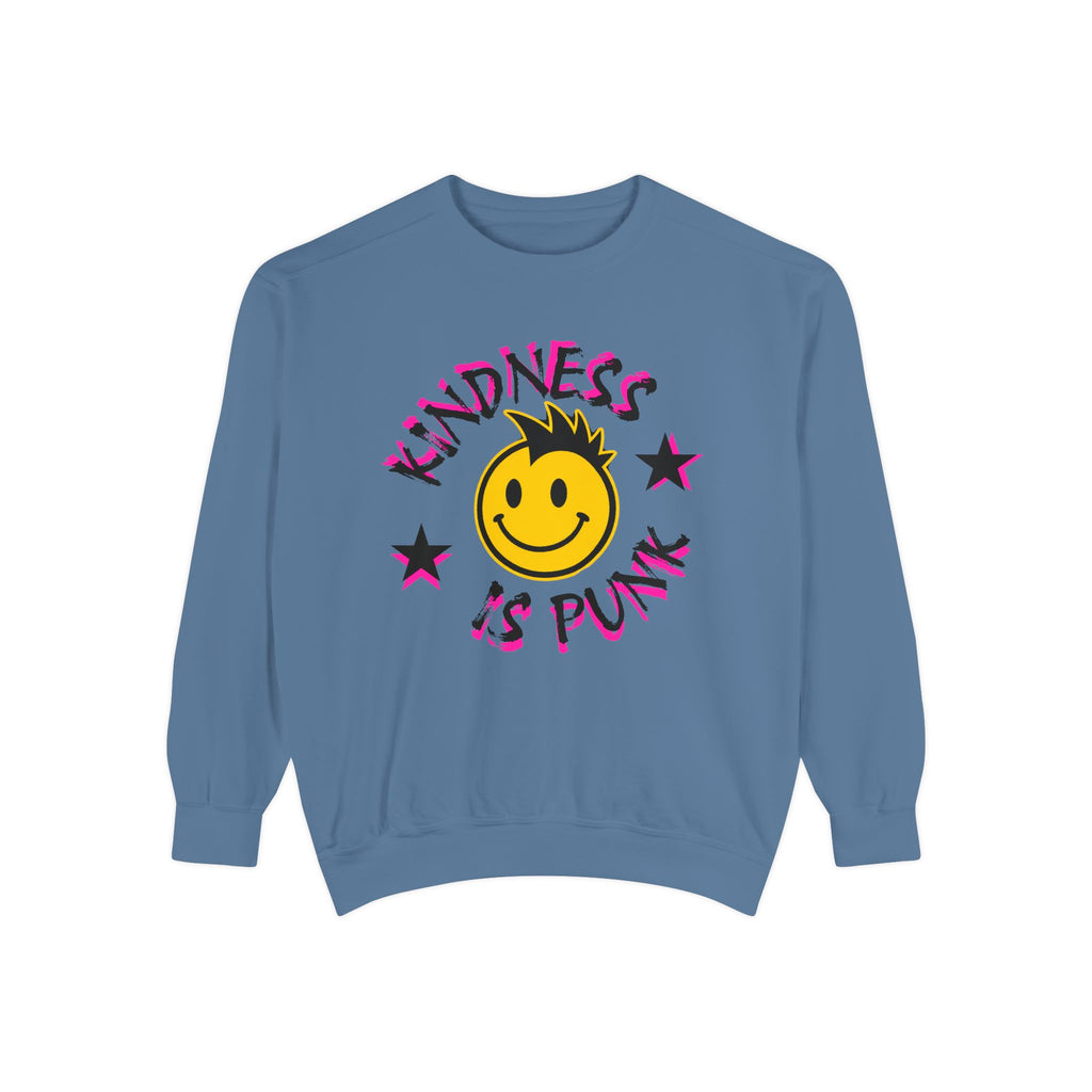 Kindness Is Punk Smiley Comfort Colors Crewneck Sweatshirt