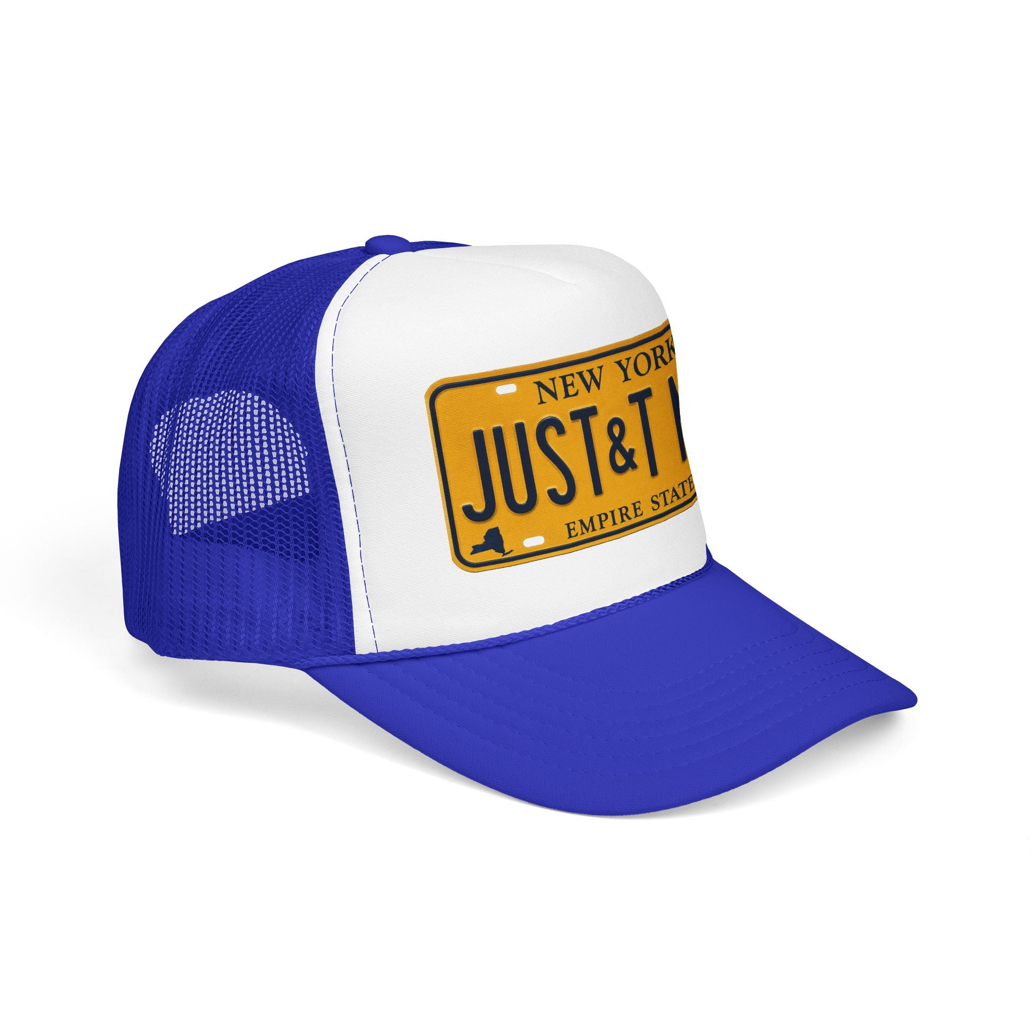 Foam Trucker Hat – Vintage New York License Plate “JUST&T MRD”