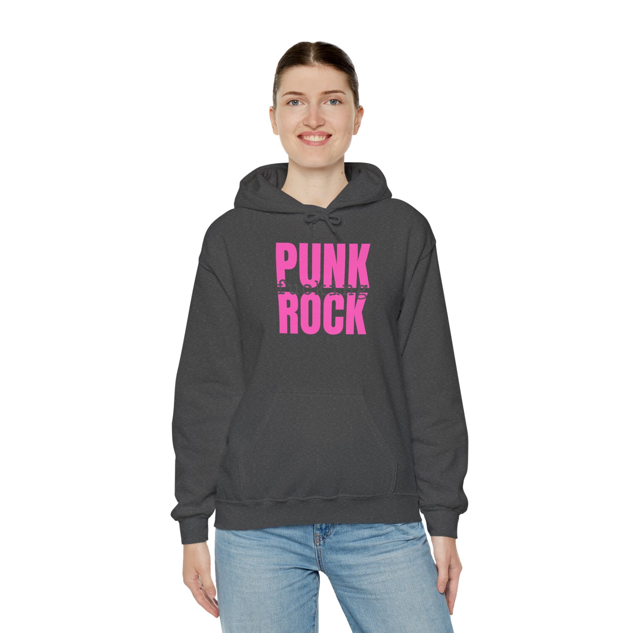 Pink Rock Hoodie — Bold Pink 'PUNK ROCK' Graphic Sweatshirt