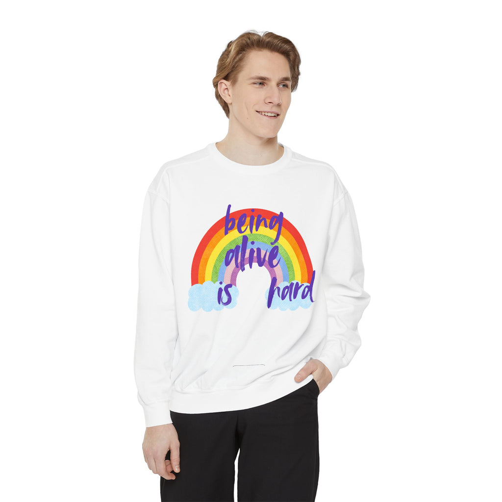 Rainbow 'Being alive is hard' Unisex T-shirt, Quote Tee, Graphic Shirt, Colorful Top, LGBTQ Pride Apparel