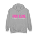 Punk Rock Is For Everyone Zip Hoodie — Bold Pink Graphic Full-Zip Sweatshirt