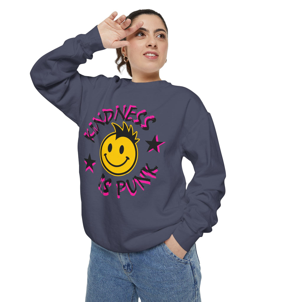 Kindness Is Punk Smiley Comfort Colors Crewneck Sweatshirt