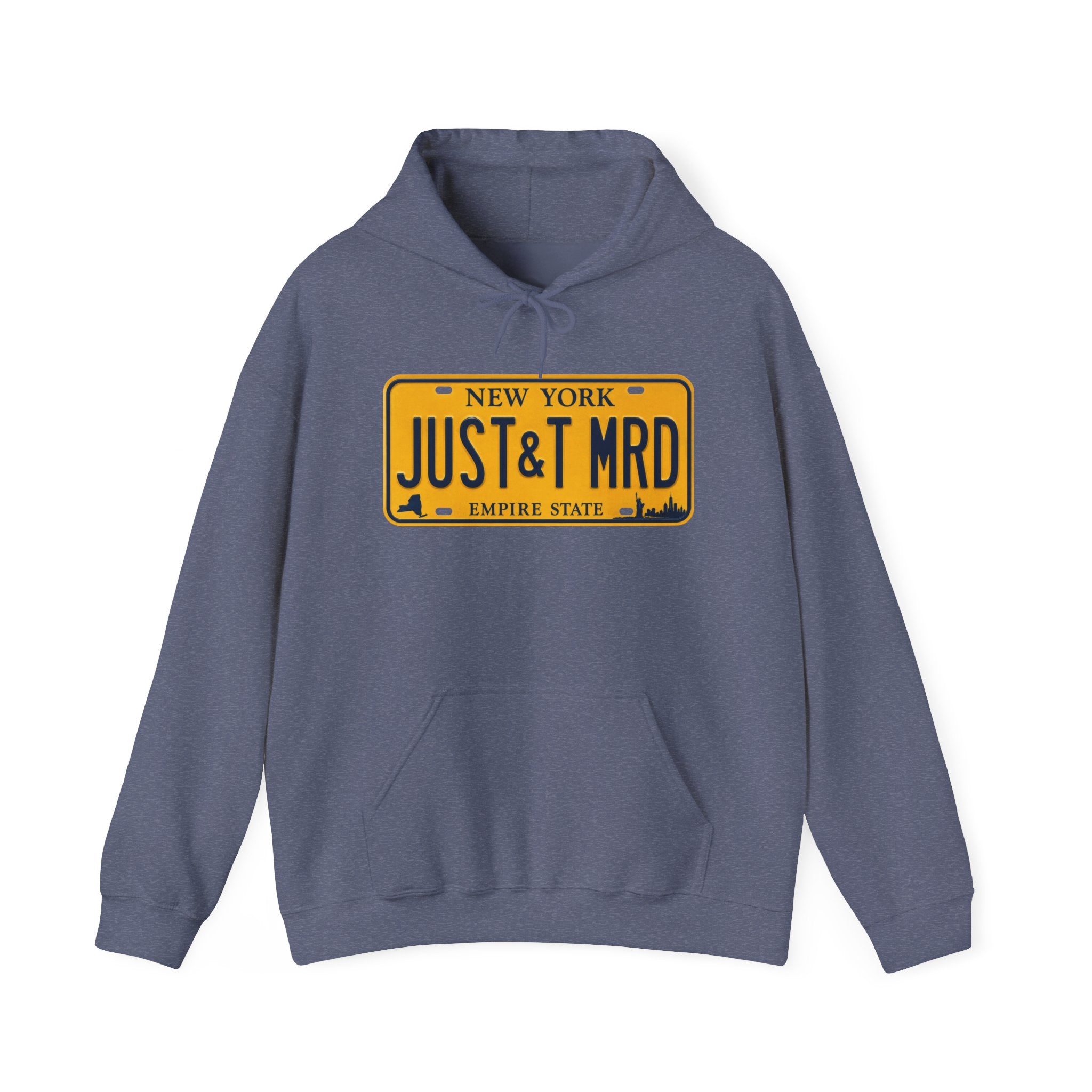 Hoodie — New York License Plate "JUST & MRD" Graphic