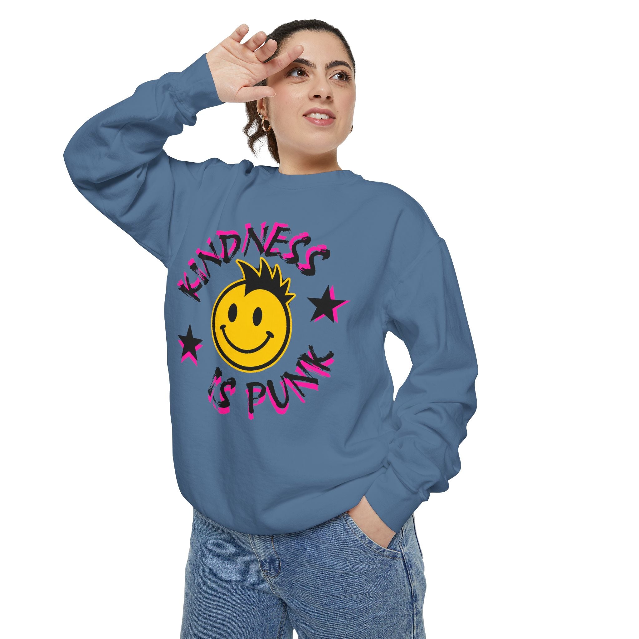 Kindness Is Punk Smiley Comfort Colors Crewneck Sweatshirt