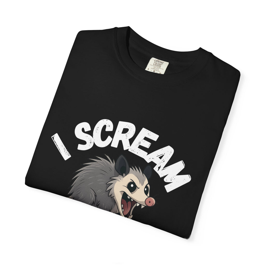 I Scream Because I Care Screaming Possum T-Shirt — Funny Wildlife Rescue Tee