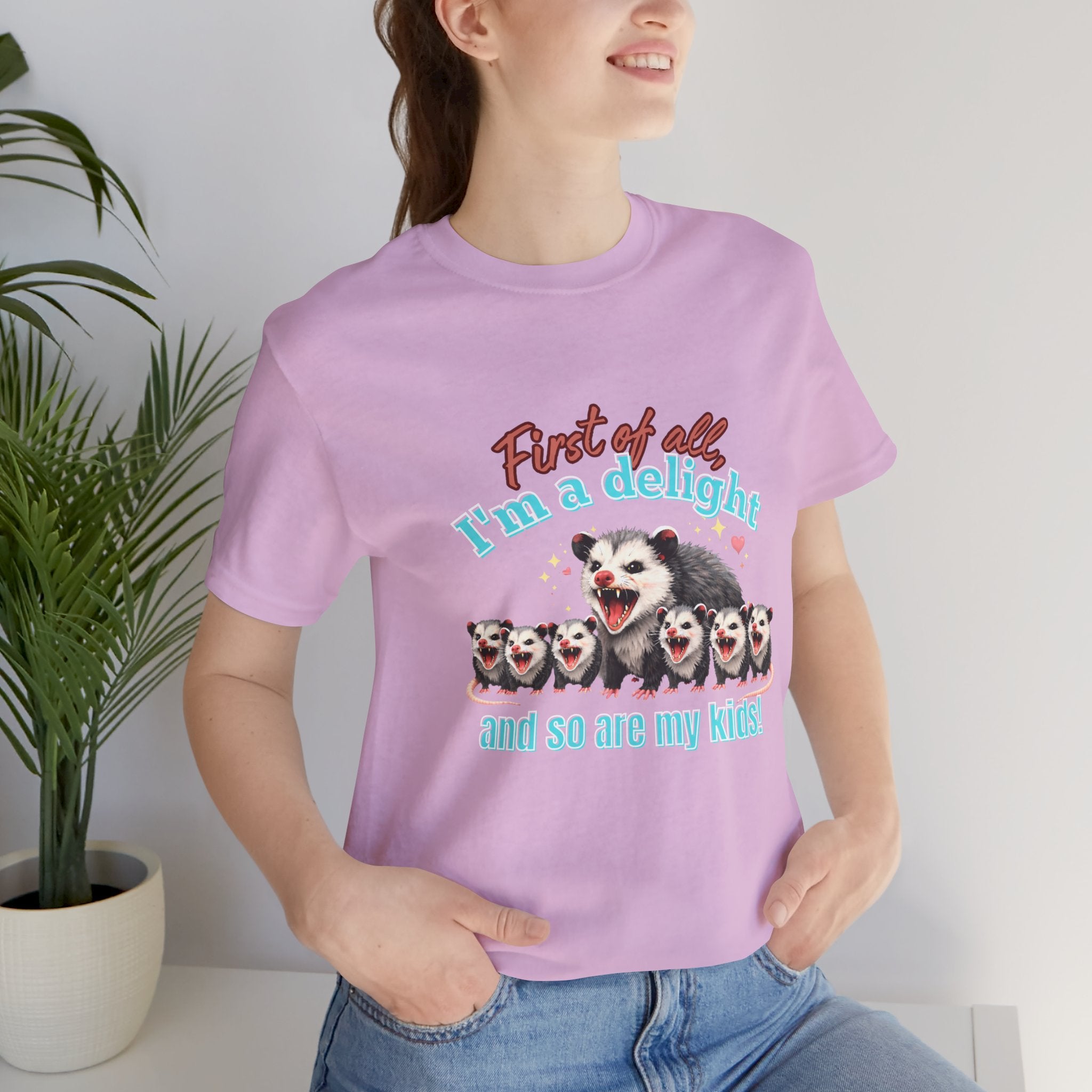 Mother’s Day 2026 “First of all I’m a delight (and so are my kids)” Mama Possum & 6 Kids Bella + Canvas T-Shirt