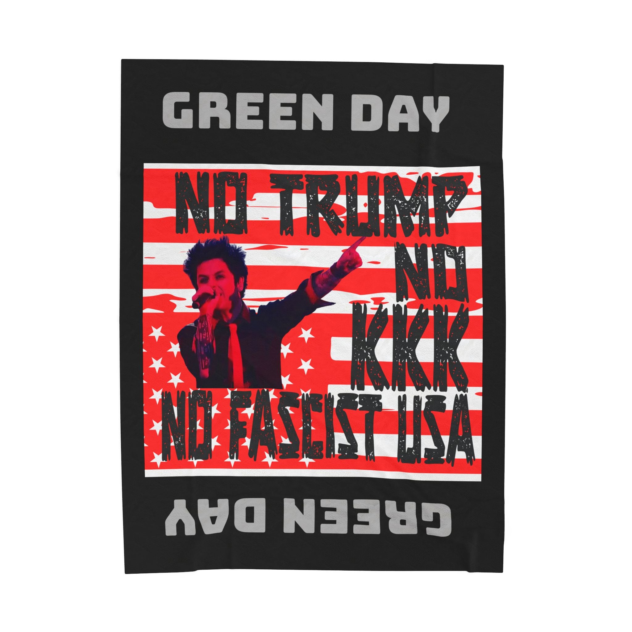 Velveteen Plush Blanket, Green Day Inspired Anti-Trump Anti-Fascist Pro-Democracy No Trump No KKK No Fascist USA, Protest, Activist Gift,