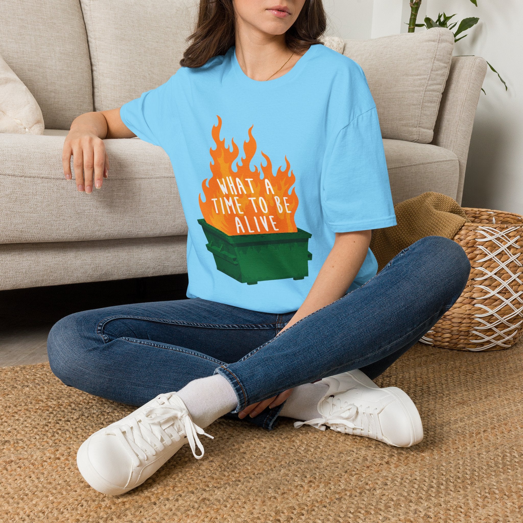 What a Time to Be Alive Dumpster Fire Gildan 64000 Soft Style Graphic Tee