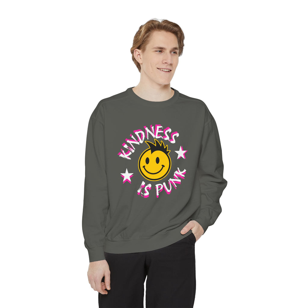 Kindness Is Punk Smiley Comfort Colors Crewneck Sweatshirt