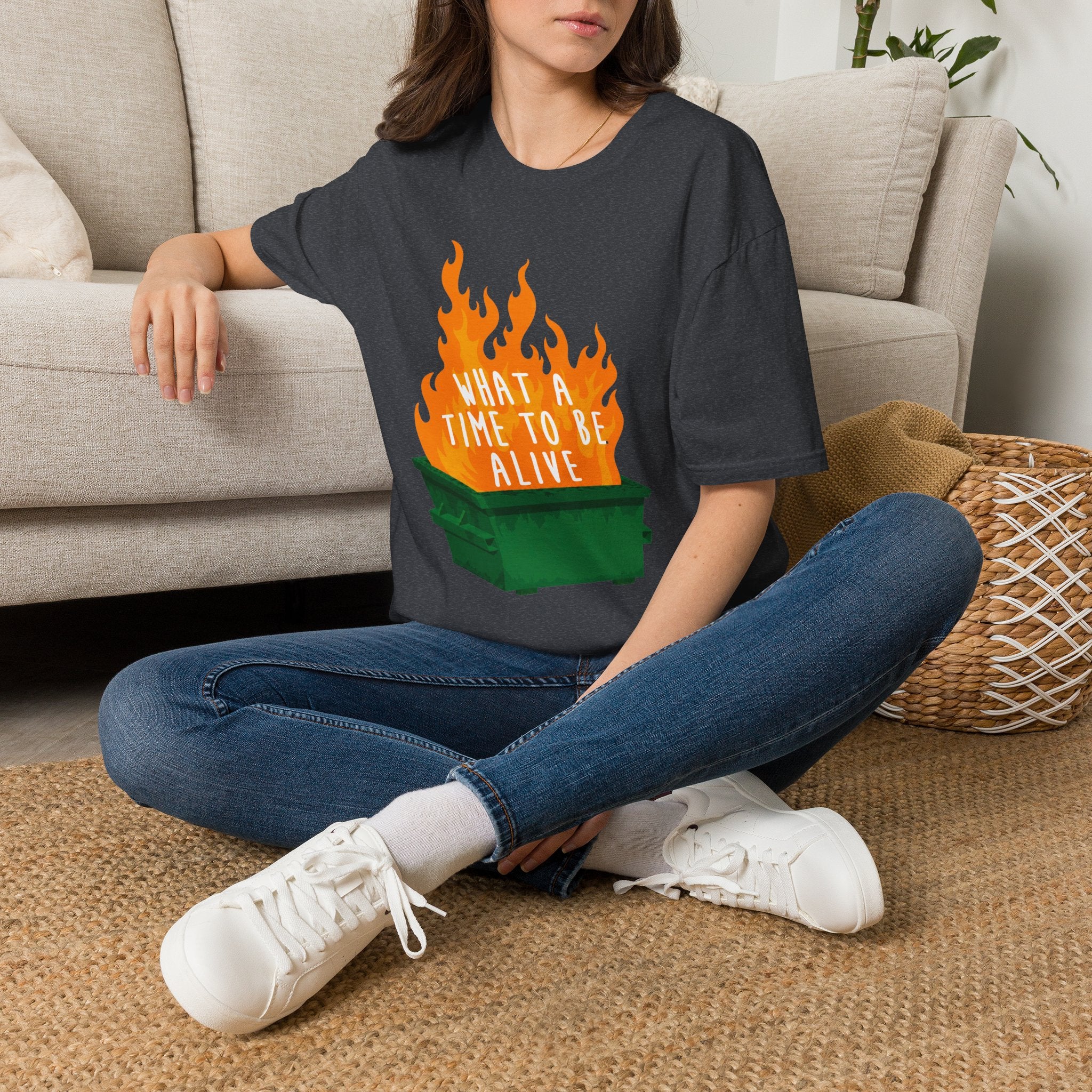 What a Time to Be Alive Dumpster Fire Gildan 64000 Soft Style Graphic Tee