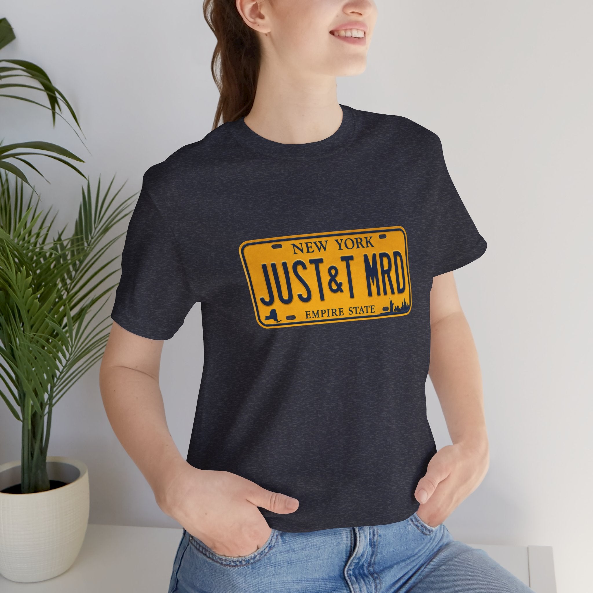 New York 'JUST&T MRD' License Plate T-Shirt — Vintage Empire State Graphic Tee