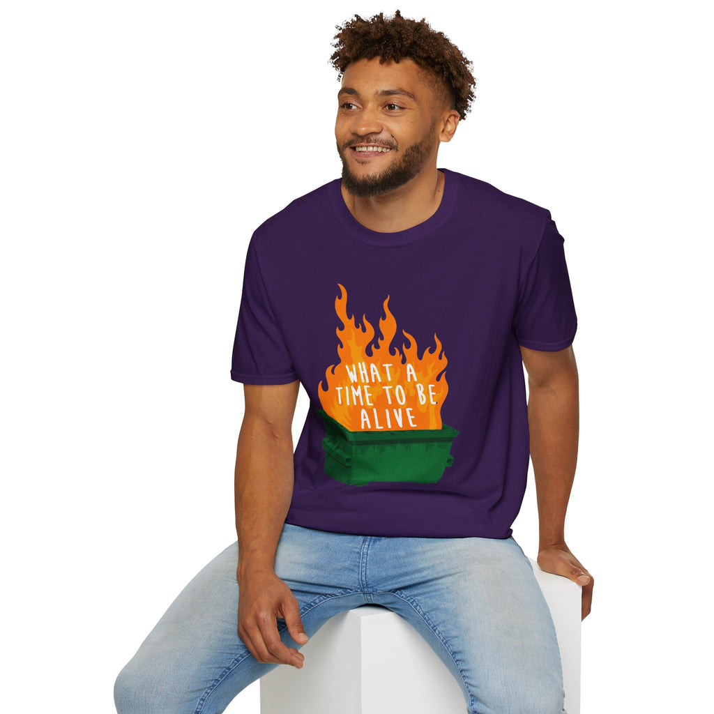 What a Time to Be Alive Dumpster Fire Gildan 64000 Soft Style Graphic Tee