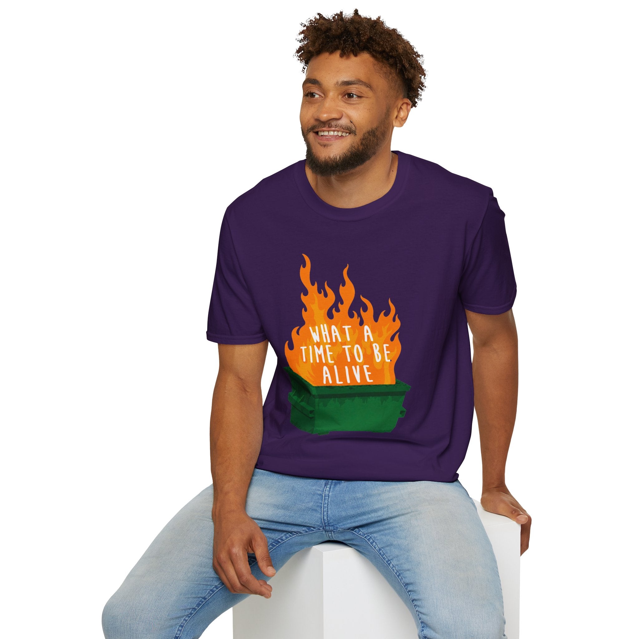 What a Time to Be Alive Dumpster Fire Gildan 64000 Soft Style Graphic Tee
