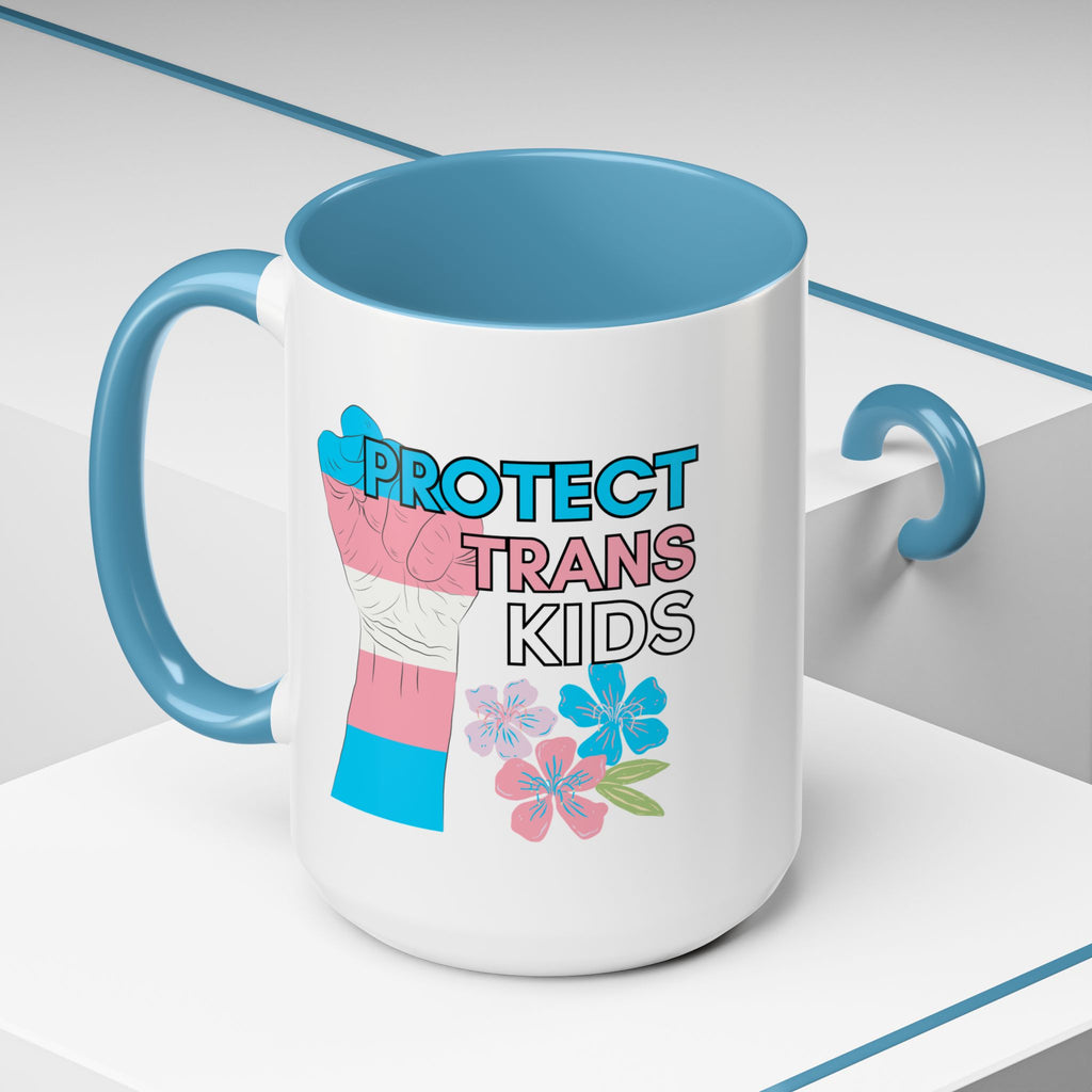 Protect Trans Kids Mug, LGBTQ pride ceramic cup, Support gender diverse children, Hot Chocolate tea coffee mug
