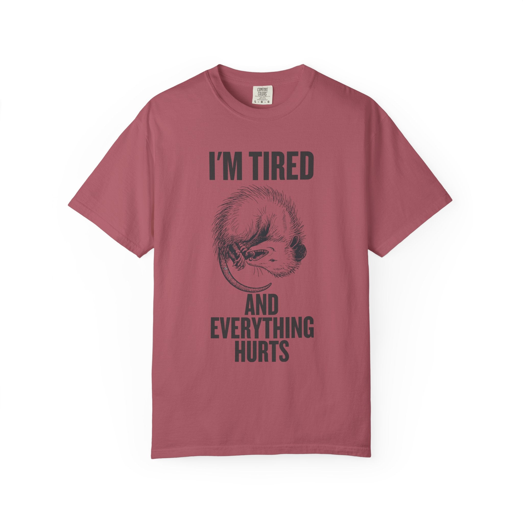 “I’m Tired And Everything Hurts” Sarcastic T-Shirt — Funny Aging Sleepy Possum Tee