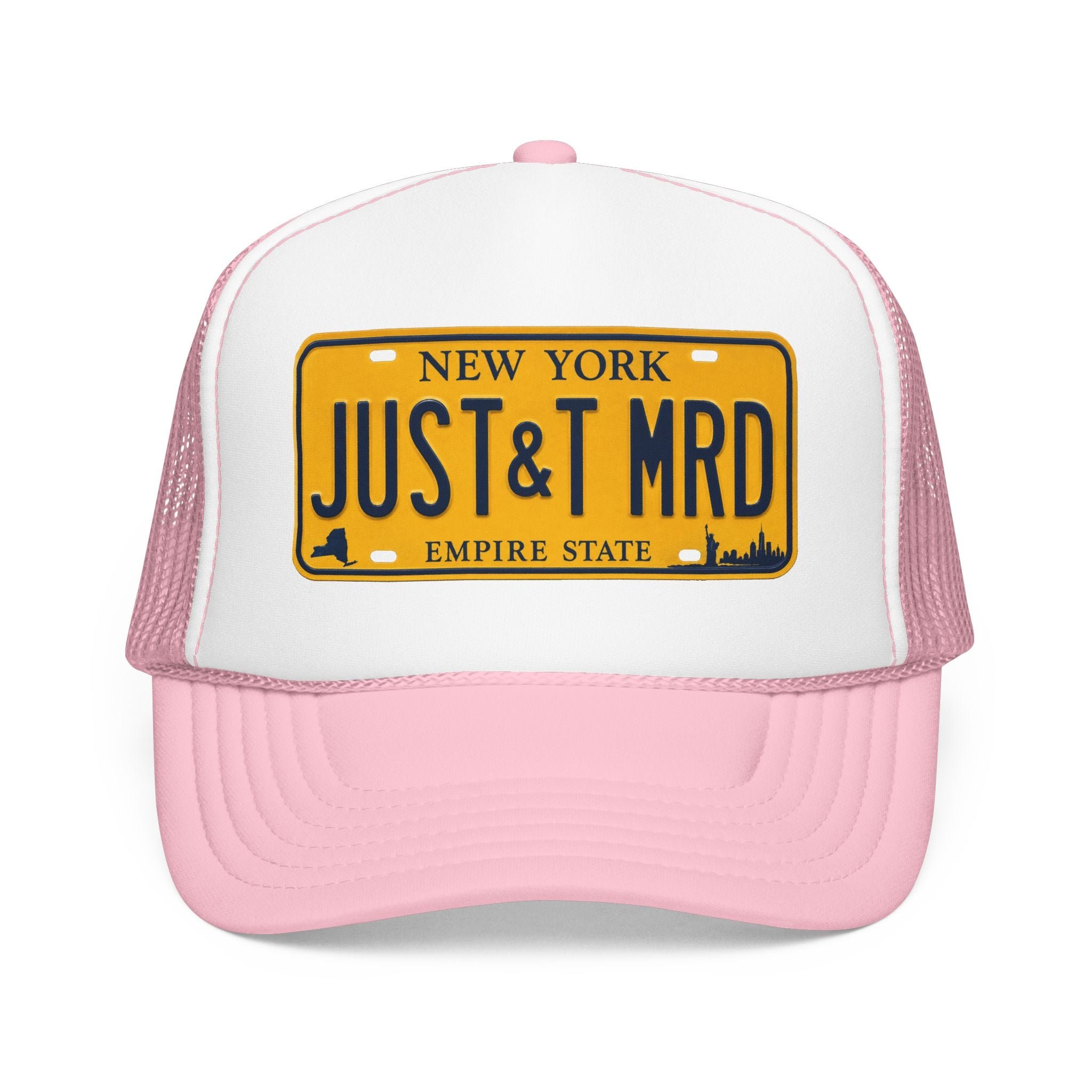 Foam Trucker Hat – Vintage New York License Plate “JUST&T MRD”