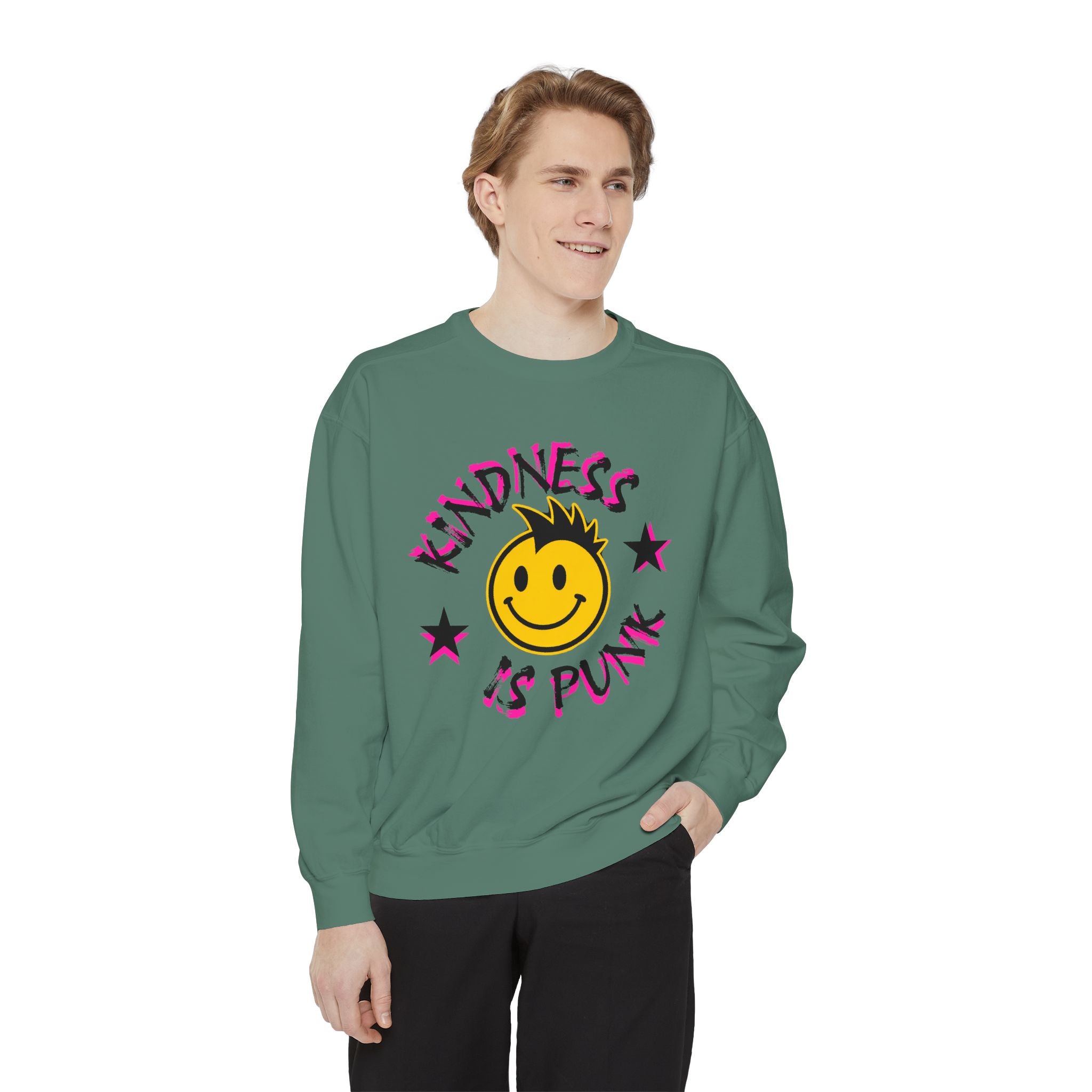 Kindness Is Punk Smiley Comfort Colors Crewneck Sweatshirt