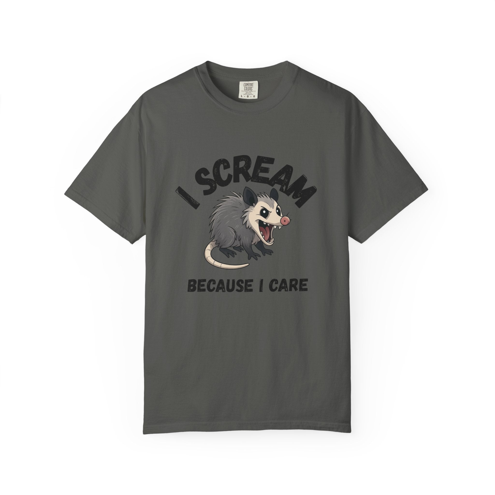I Scream Because I Care Screaming Possum T-Shirt — Funny Wildlife Rescue Tee