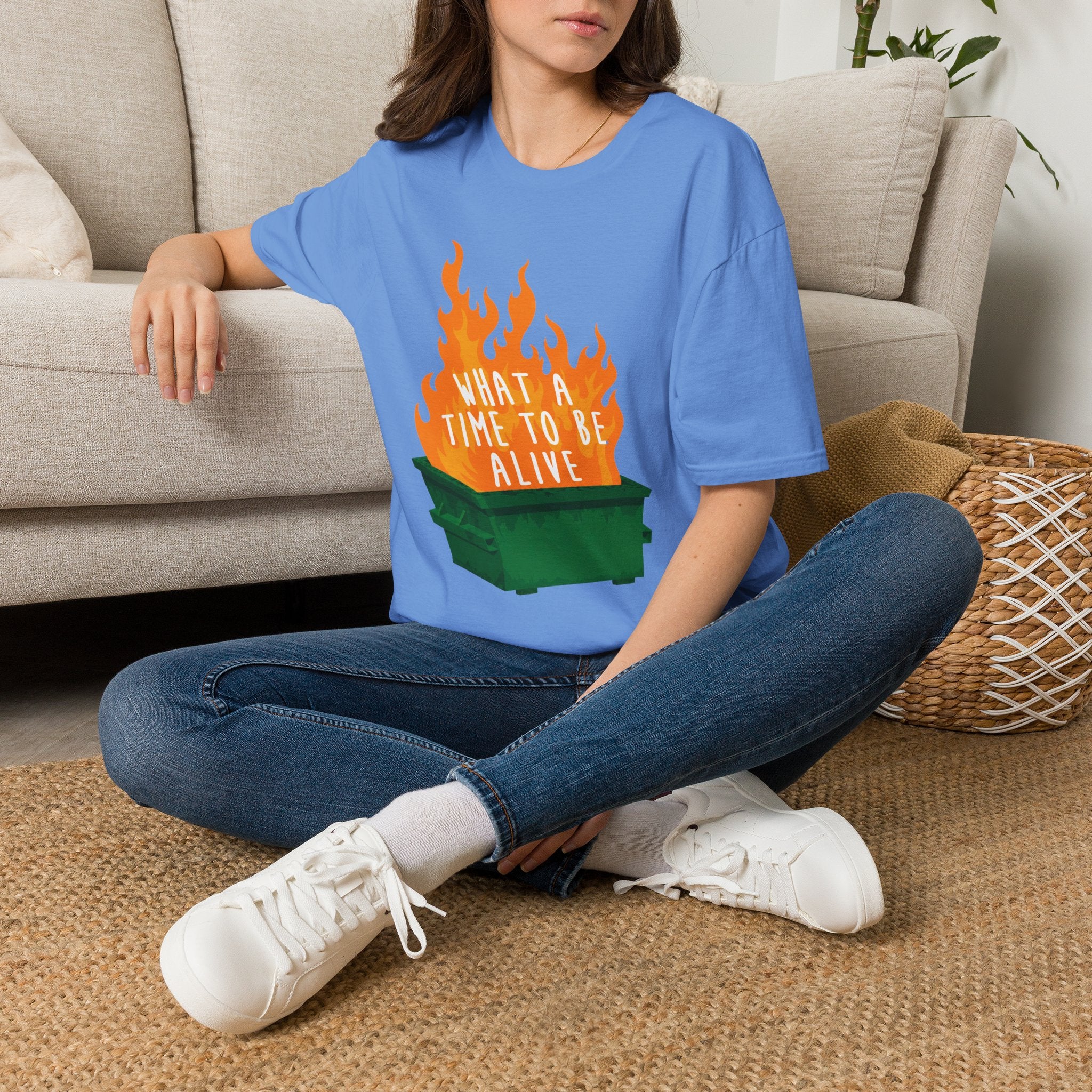 What a Time to Be Alive Dumpster Fire Gildan 64000 Soft Style Graphic Tee