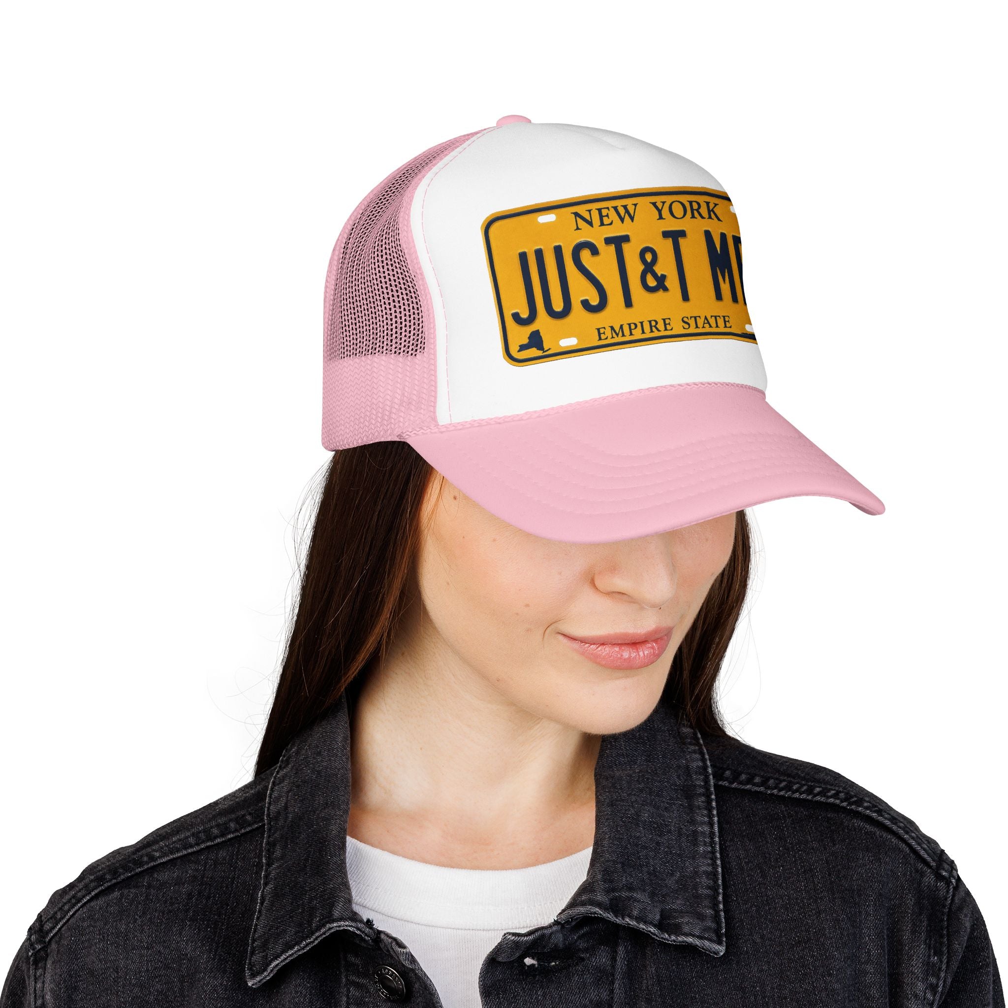 Foam Trucker Hat – Vintage New York License Plate “JUST&T MRD”