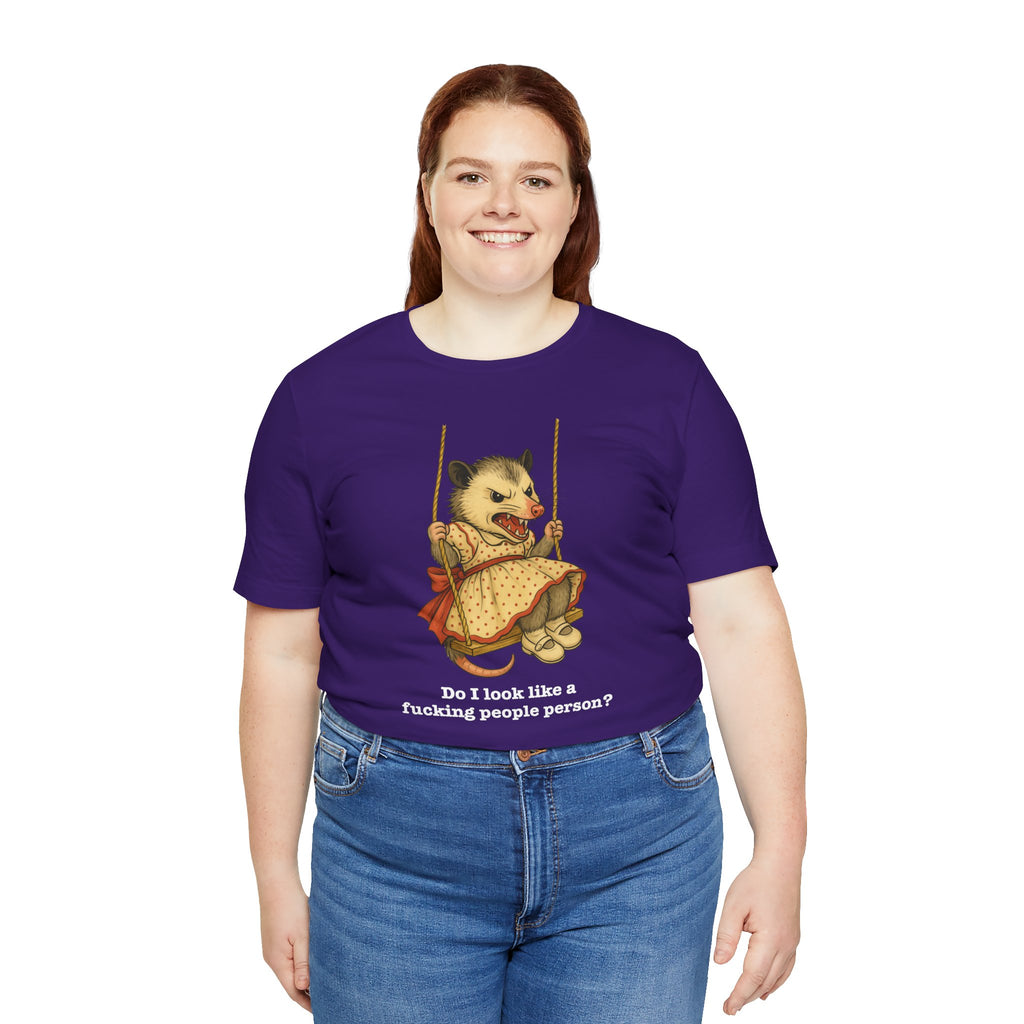Graphic Tee — Vintage style Possum on Swing with "Do I look like a fucking people person?"